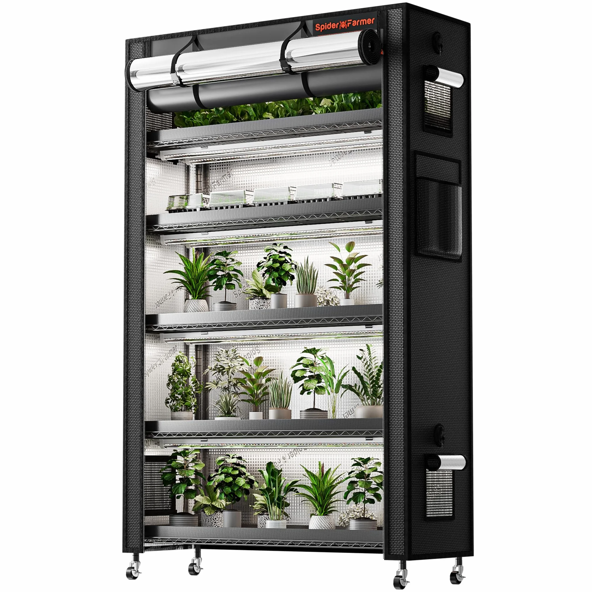Spider Farmer Support pour plantes 6 étages réglables 220 W LED spectre complet Kit serre Métal noir 110 x 40