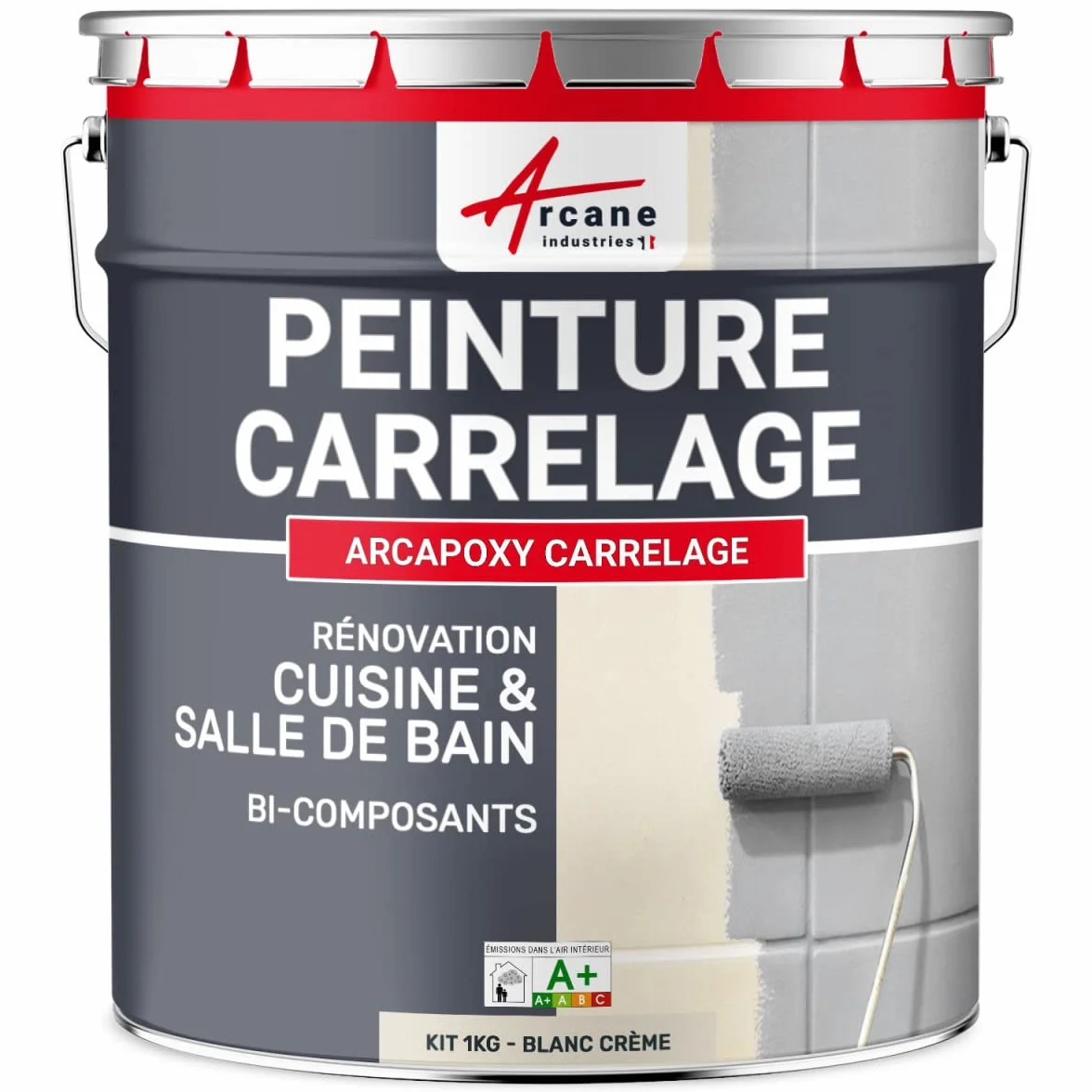 ARCANE INDUSTRIES Peinture carrelage cuisine & salle de bain, résine bi-composante : Arcapoxy carrelage - 1 kg (jusqu'à 10 m² en 2 couches) Blanc Crème - RAL 9001