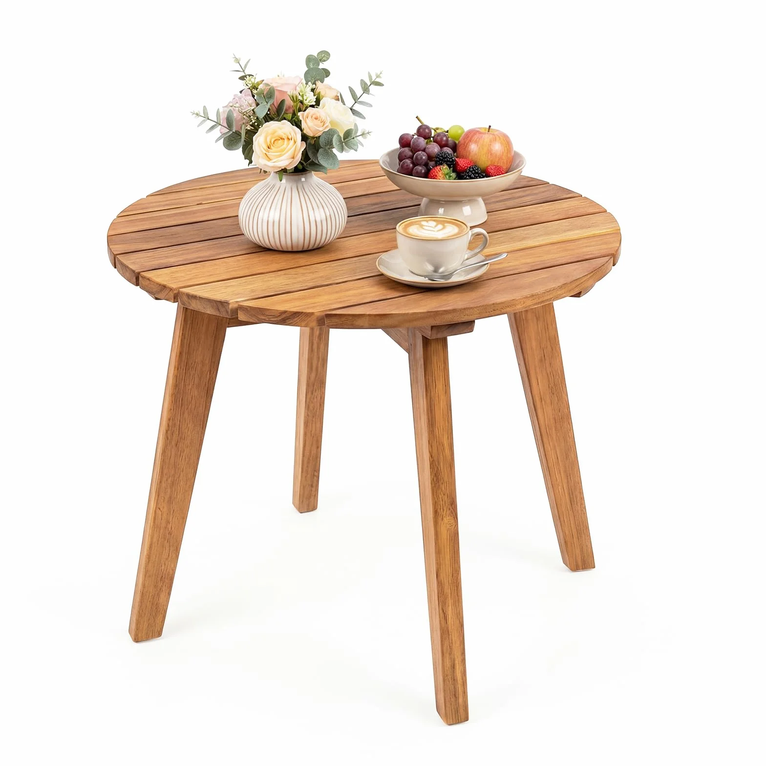 COSTWAY Table d'Appoint Extérieure en Bois d'Acacia, Table Bistro de Jardin Ronde 43 x 75 cm
