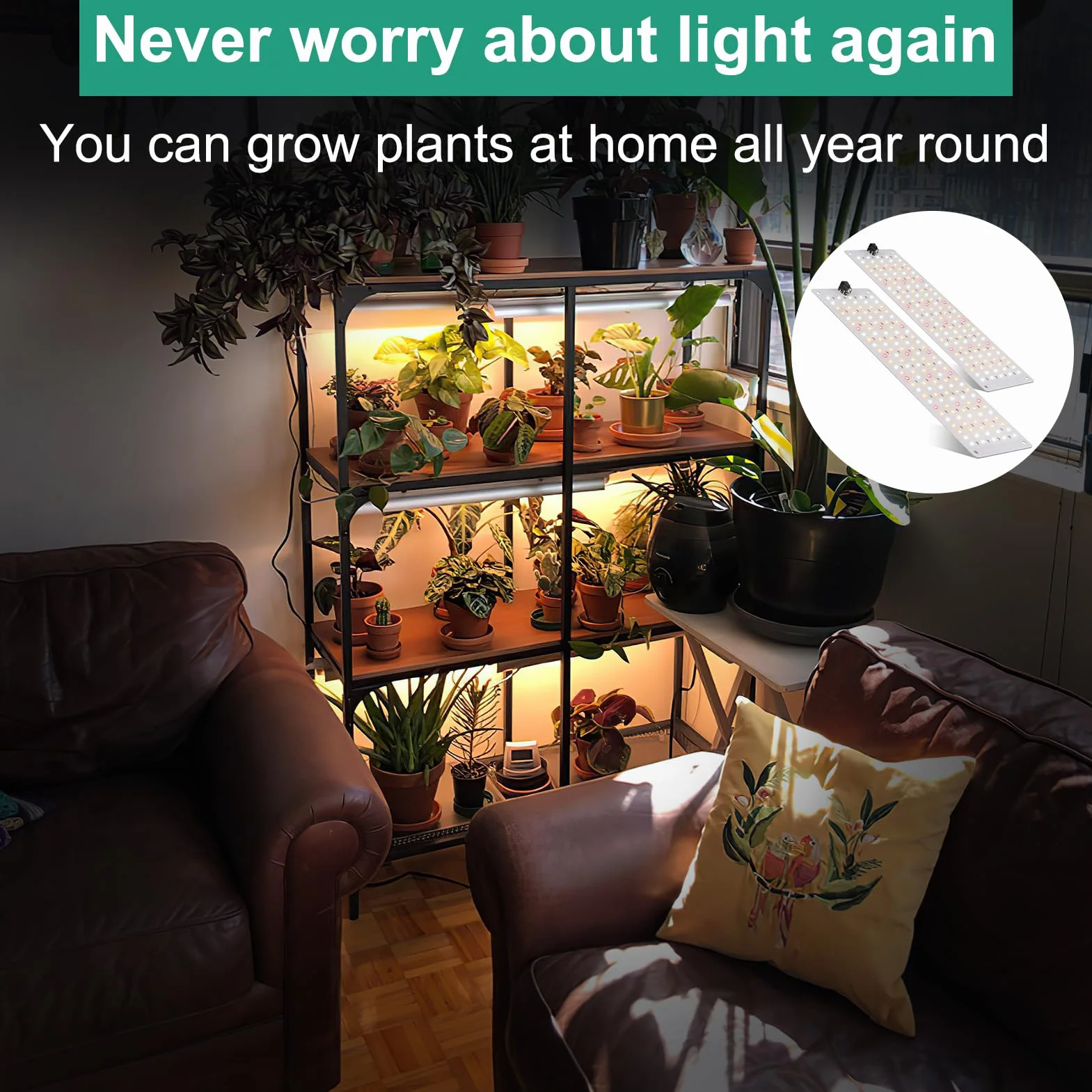 Lot de 4 lampes LED à spectre complet pour plantes avec 540 LED, minuterie, 10 luminosités