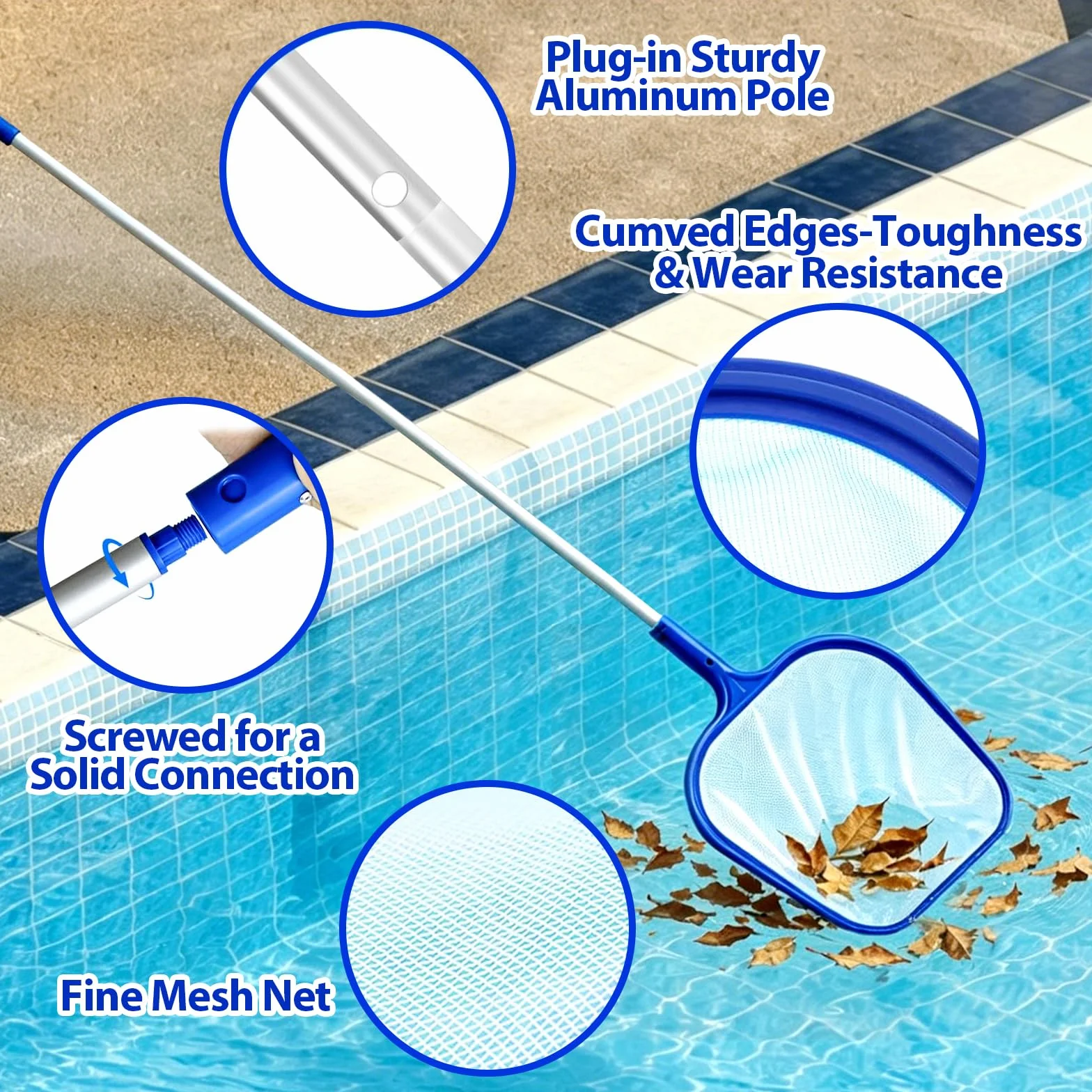 Épuisette Piscine 158cm Filet Nettoyage Maille Extra Fine avec Brosse et Manche Télescopique
