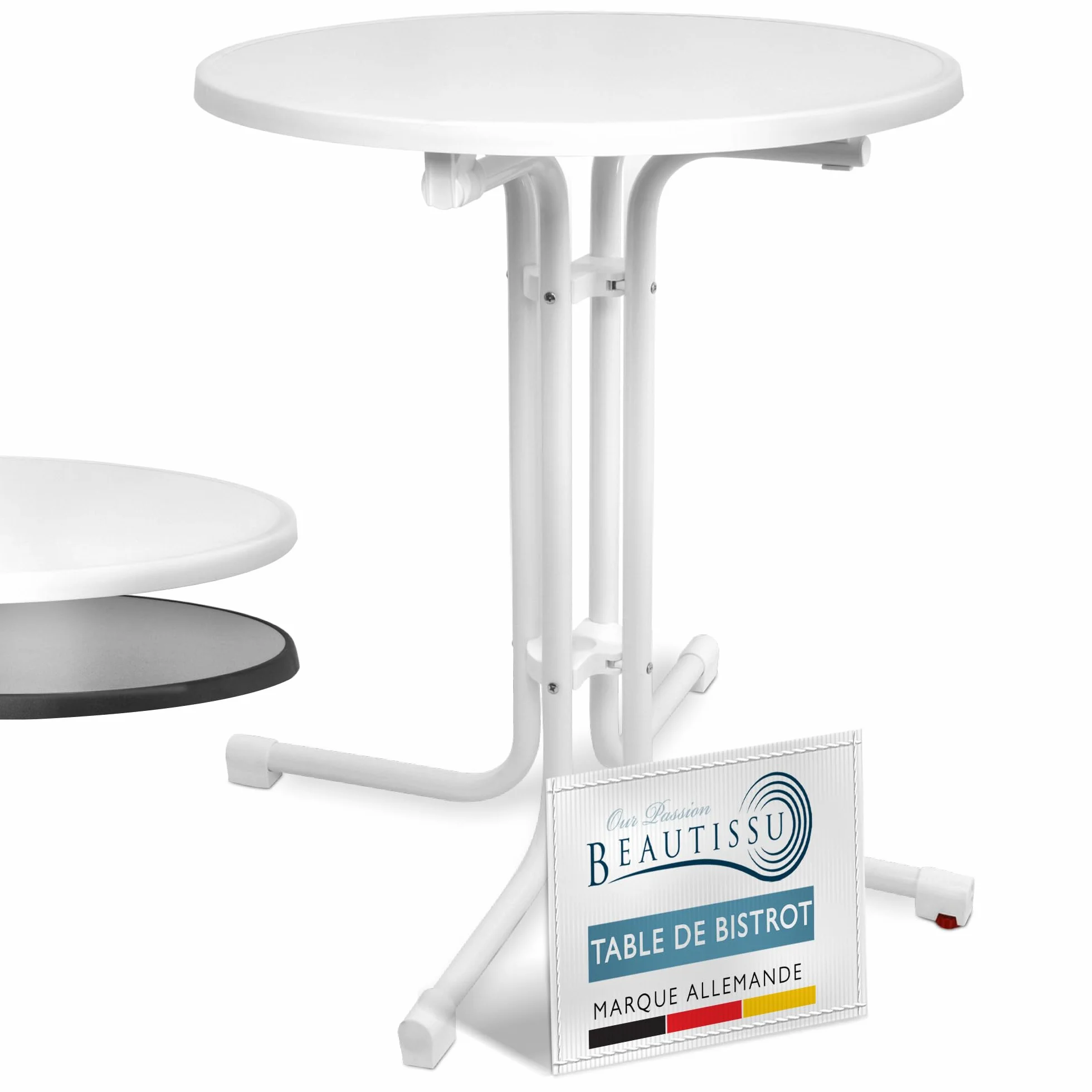 Beautissu Table Bistrot Extérieur Ronde Ø 70 cm Pliante Blanc