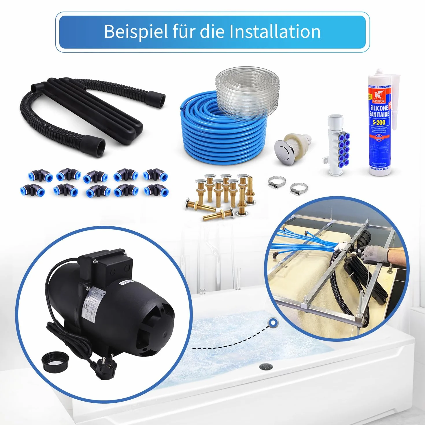 AQUADE Souffleur d'air pour jacuzzi 700 W chauffage 300 W ozone Pompe de soufflage nettoyage bactéricide