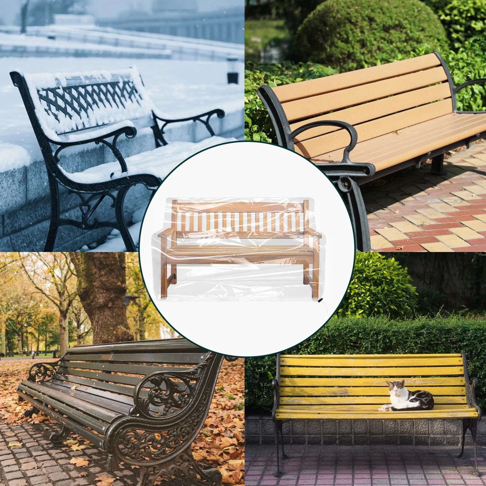 Housse de protection pour banc de jardin 2 places 135 x 80 x 75 cm Transparent