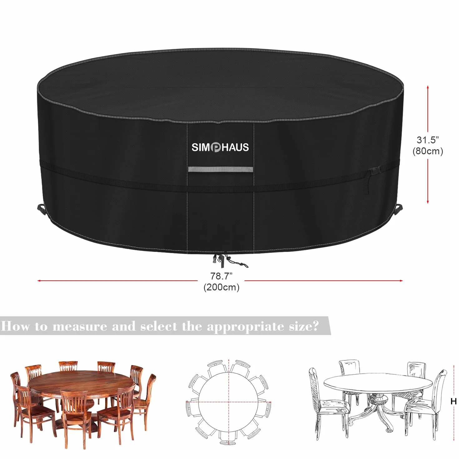 Housse Table Jardin Ronde Impermeable Anti-UV 420D Oxford Ø200x80cm