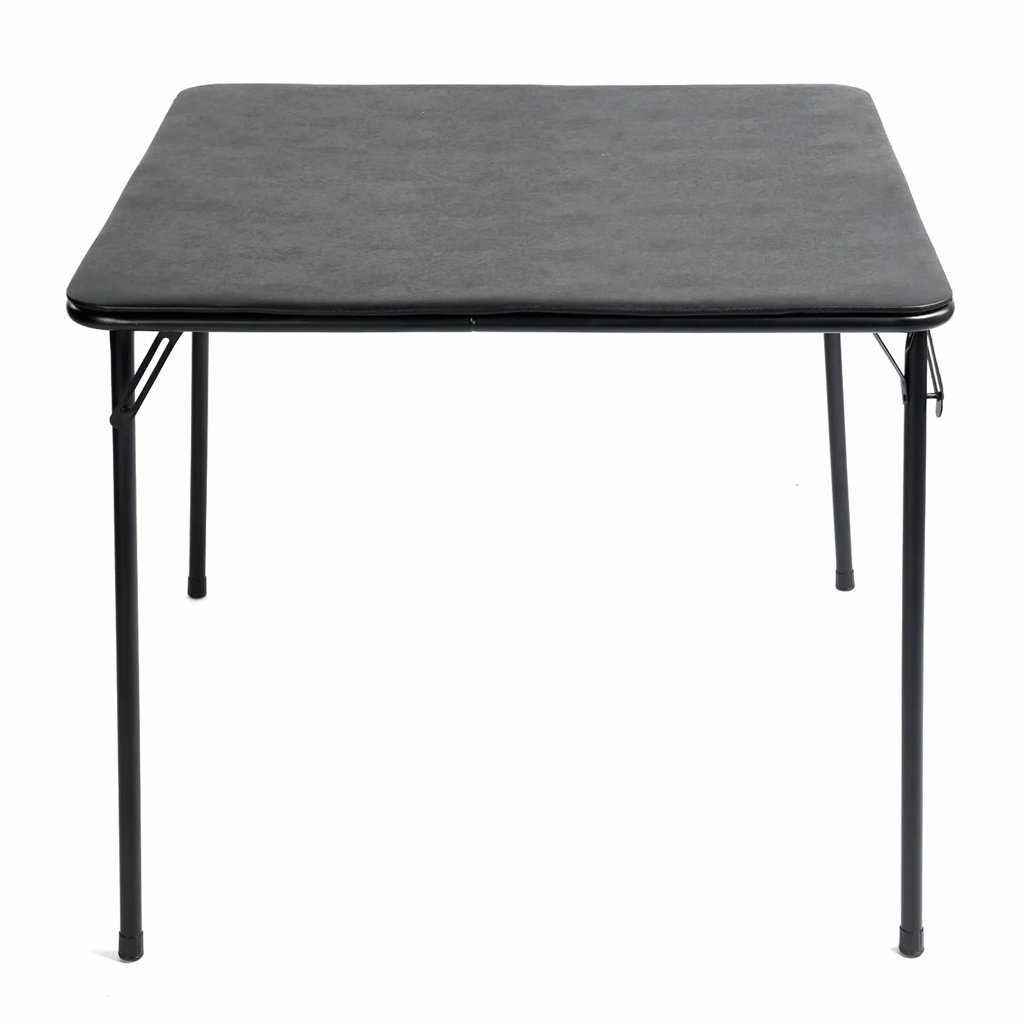 Tables de Bistrot pour Jardin Square Noire, Structure Métallique, Plateau MDF Rembourré Cuir Synthétique, Pliable 86x86cm