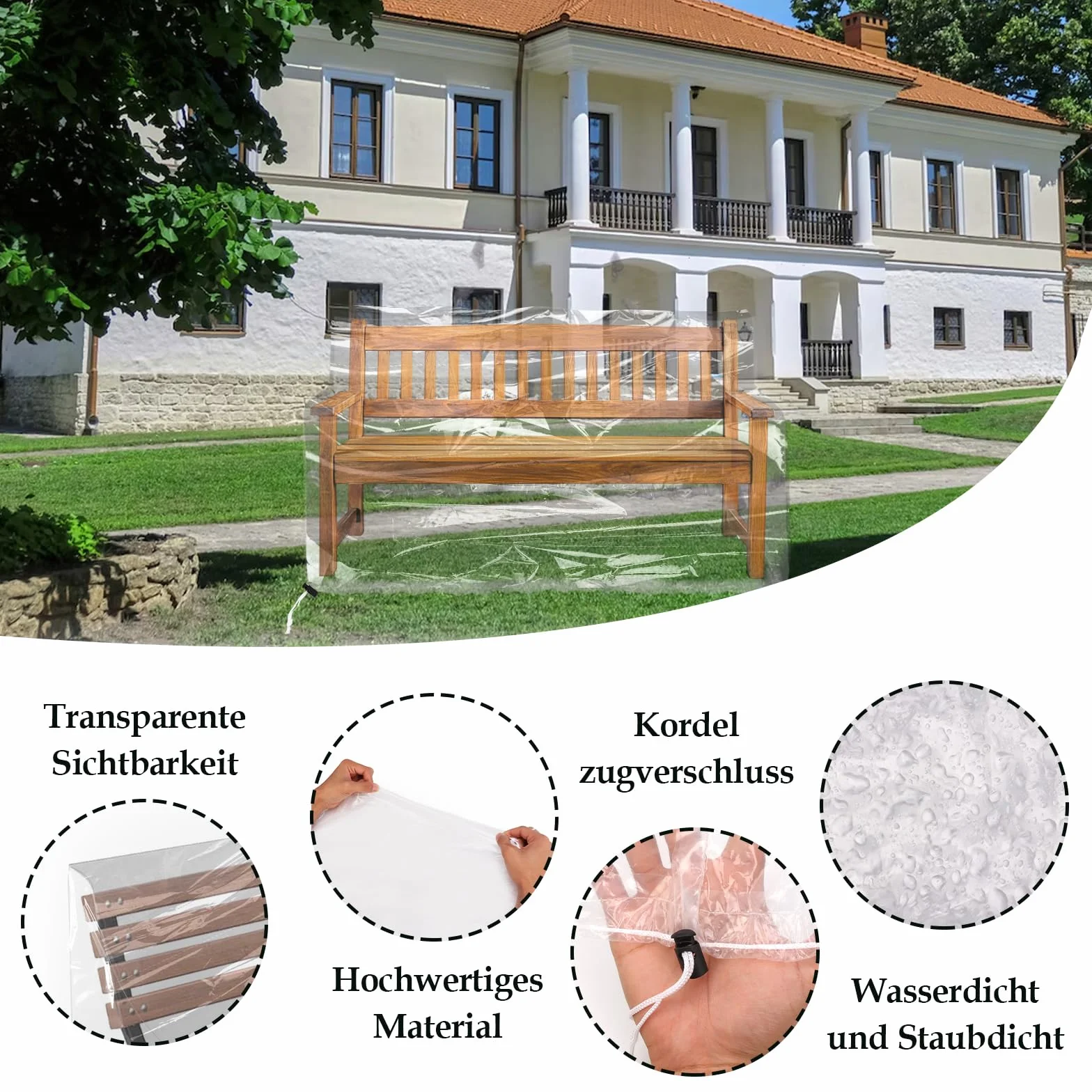 Housse de protection pour banc de jardin 2 places 135 x 80 x 75 cm Transparent