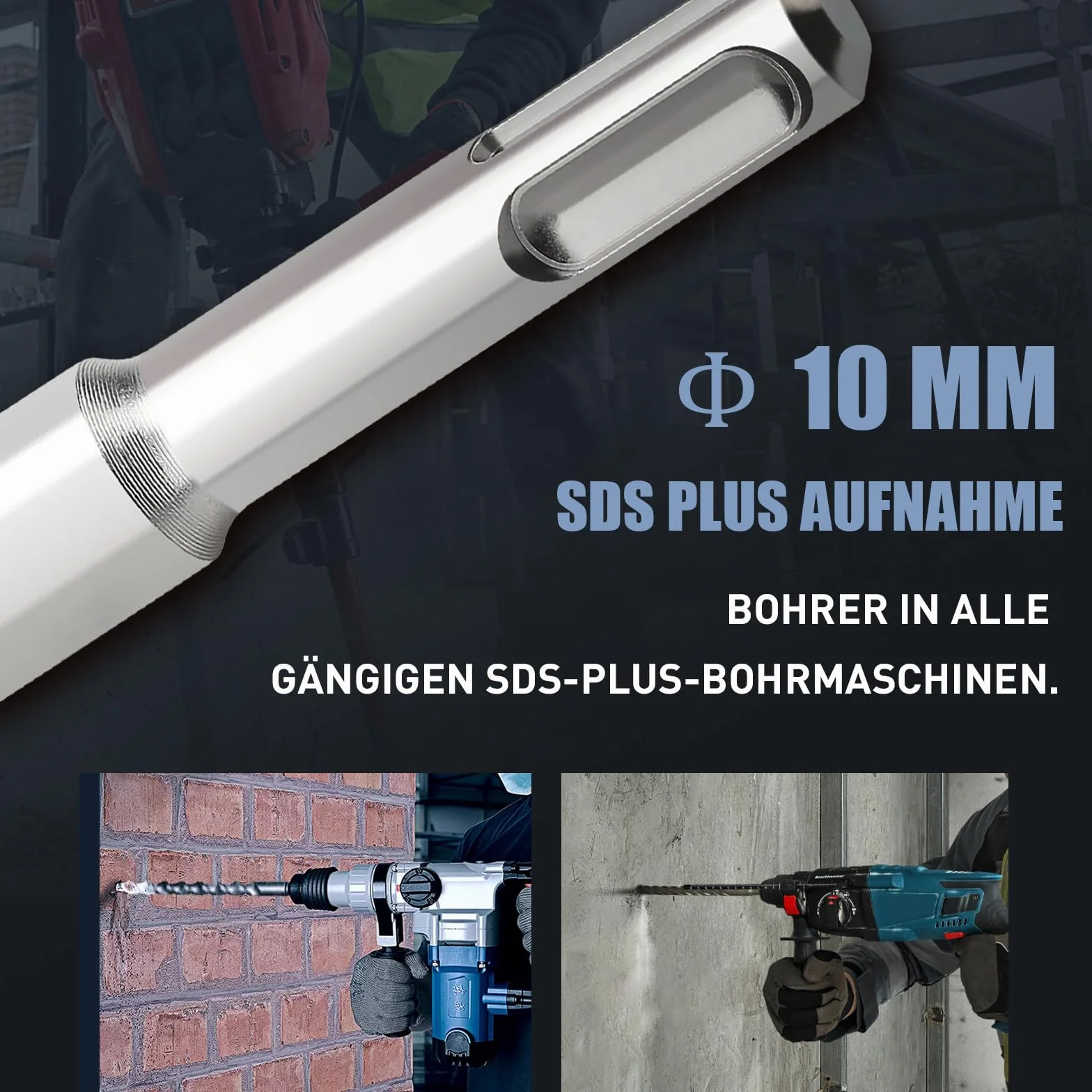 SDS Plus Foret à béton 6 x 260 mm, avec 4 taillants en carbure et double vis, pour béton, pierre, pierre naturelle