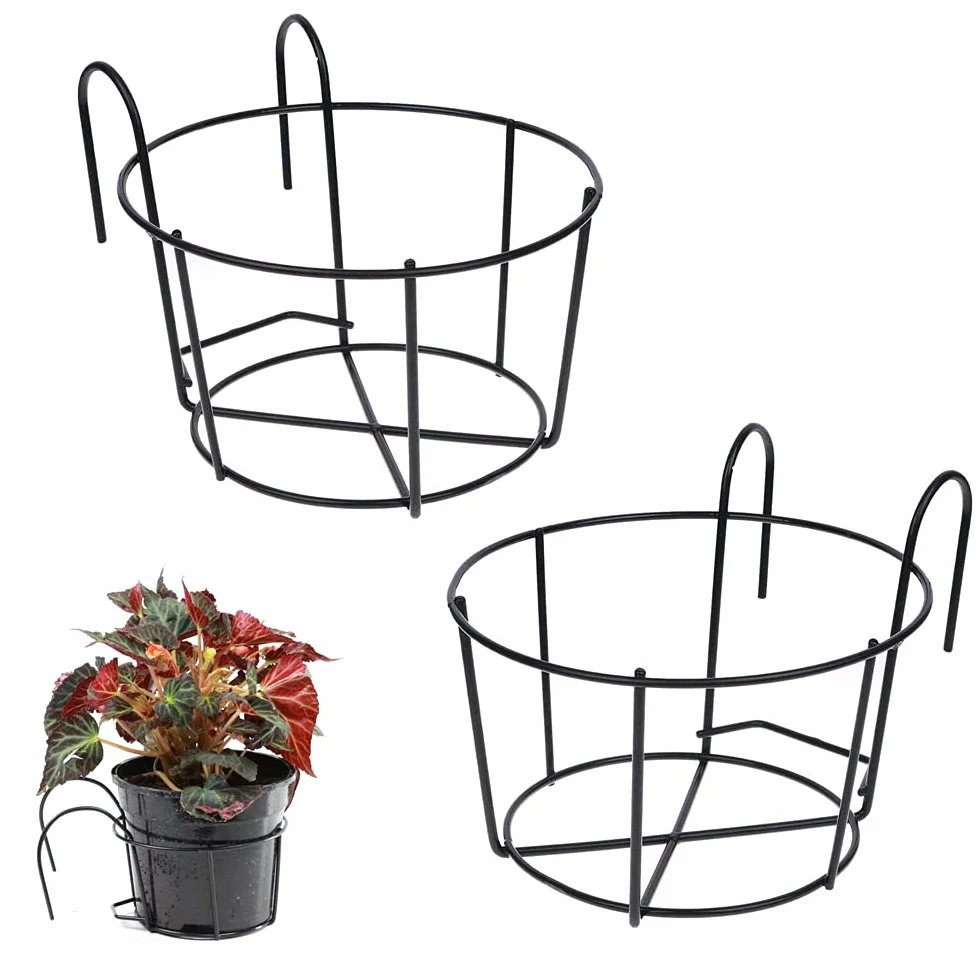 Support Fleurs Rond Crochet Jardinière Balcon Pot Métal Suspendu 2 Pièces