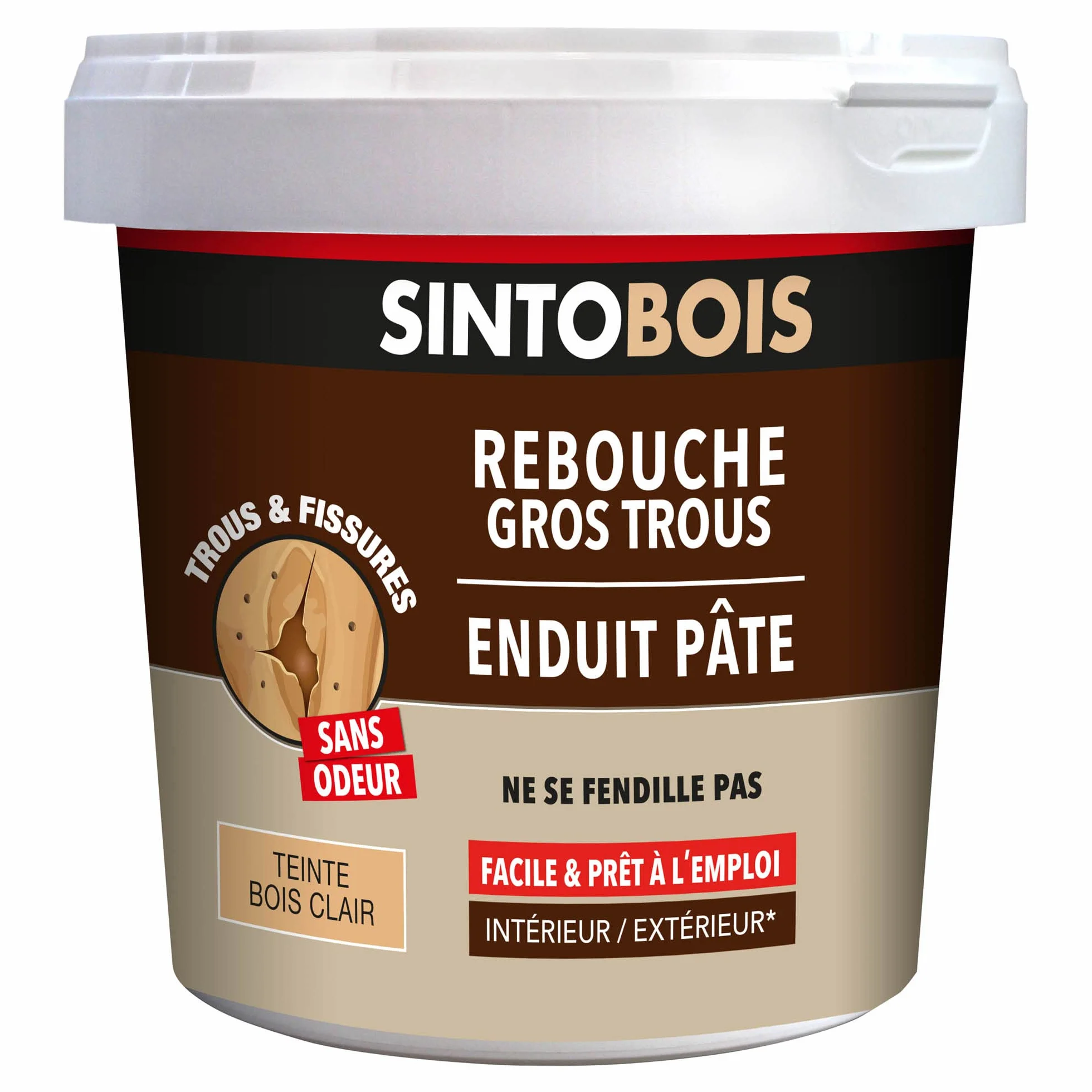 SINTO - Reboucher les gros trous - Mastic - Prêt à l'emploi - Poncer et peindre - Intérieur et extérieur - S'utilise comme un mastic - Ne se fissure pas - Technique professionnelle - 2 Kg