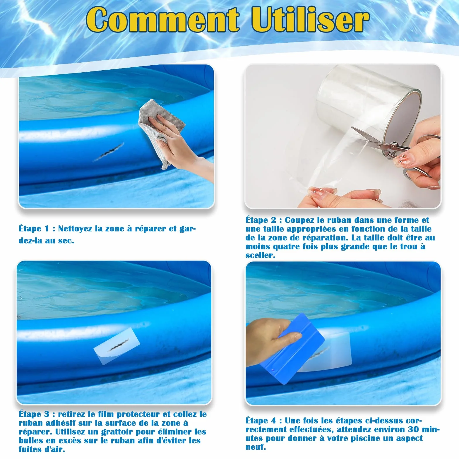 Kit Réparation Liner Piscine Transparent Ruban Adhésif Sous-marine 10cm*152cm