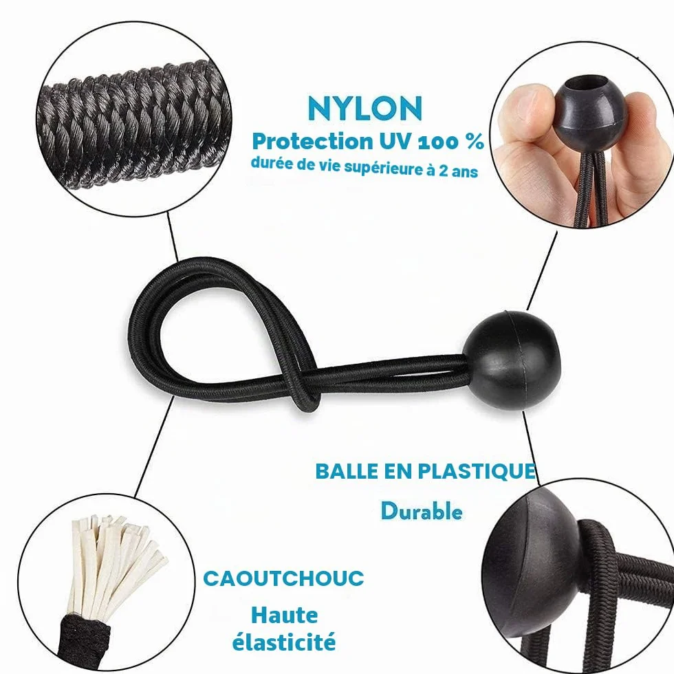 30 Pièces Tendeur Elastique, Tendeur Bache, Sandow Elastique, Tendeur Élastique pour Pavillon, Bâche, Camping, Tente, Rideaux Harnais d’Extension(200mm and 150mm)