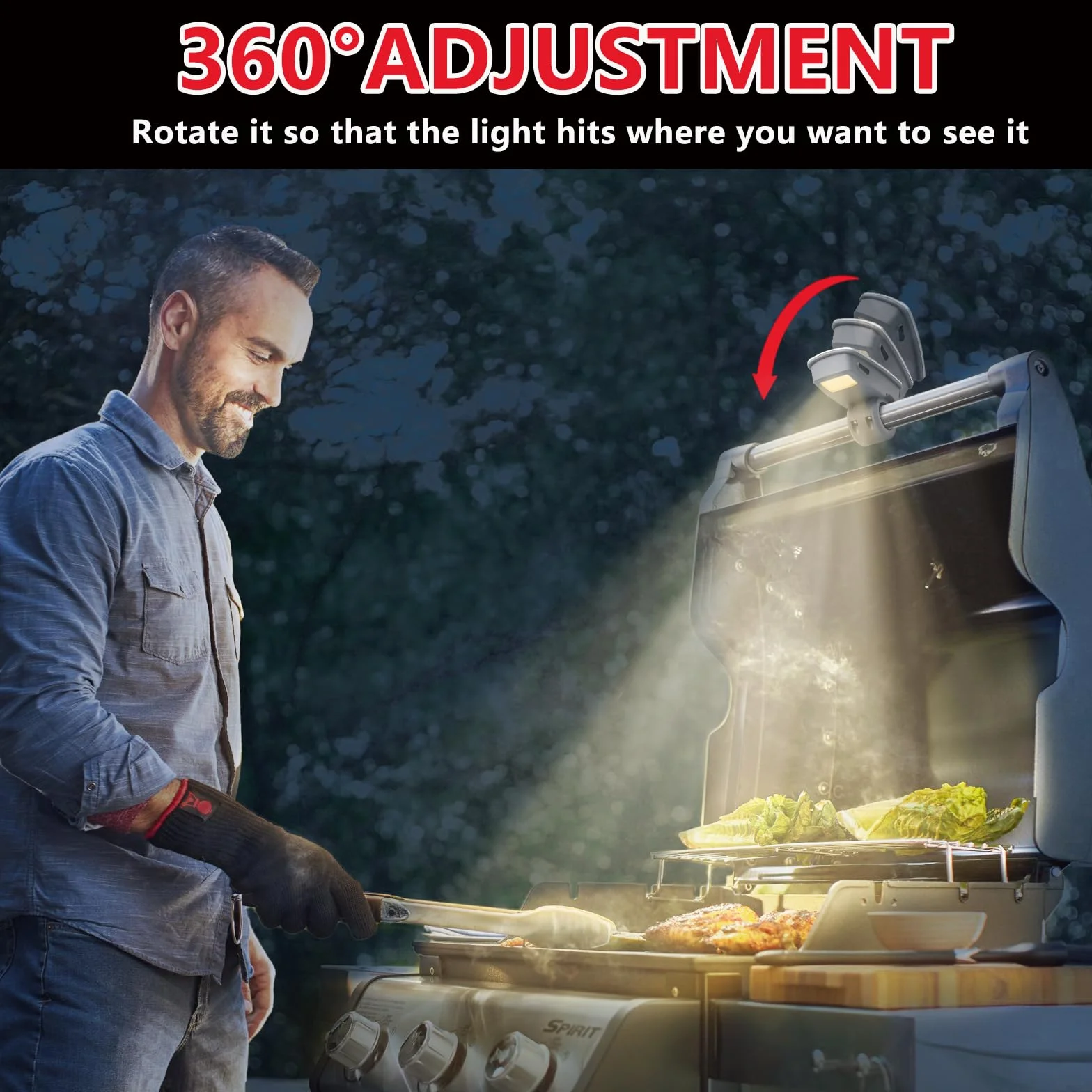 Lampes de barbecue rechargeables pour Weber Genesis Spirit Summit, rotation 360°, 2 perles lumineuses, charge Type C