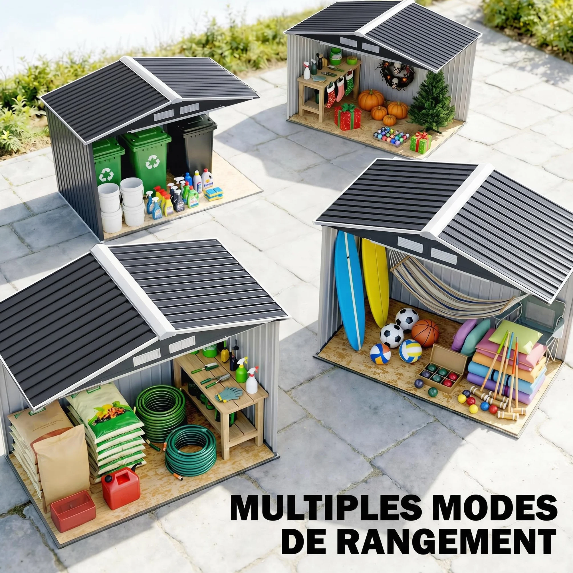 Outsunny Abri de Jardin métal 2,77 m² 213x130x185 cm cabanon Rangement Outils Porte coulissante verrouillable Gris foncé