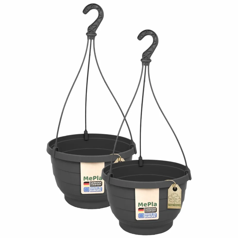 MePla KOMET Lot de 2 pots de fleurs suspendus 30 cm Anthracite Résistants aux intempéries UV