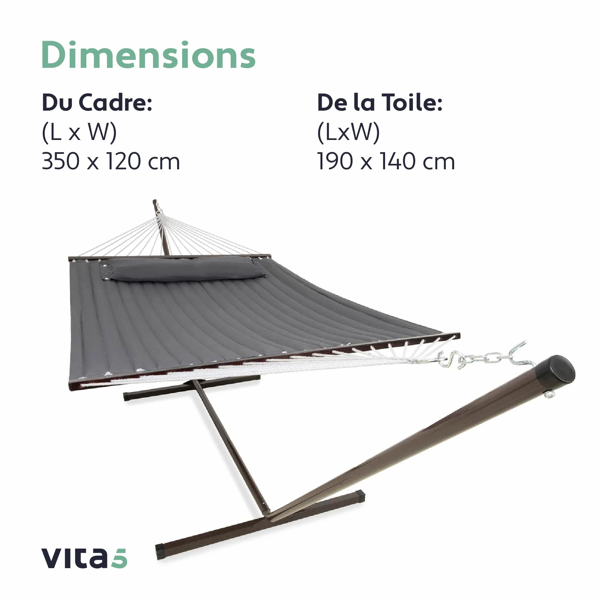 Hamac sur Pied 2 Places avec Coussin, Double Portable, Support Acier, Charge 200 Kg, Hauteur Réglable