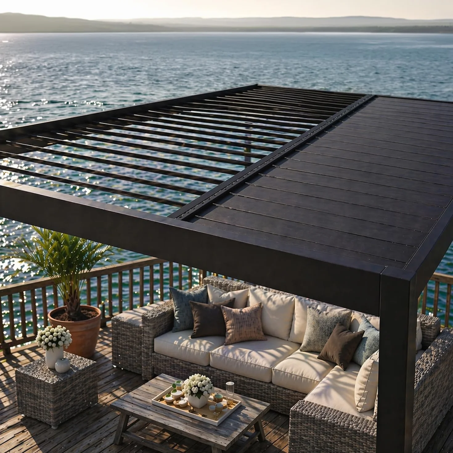 Pergola Bioclimatique CORFU Noir 4x3 m Aluminium Lames Orientables