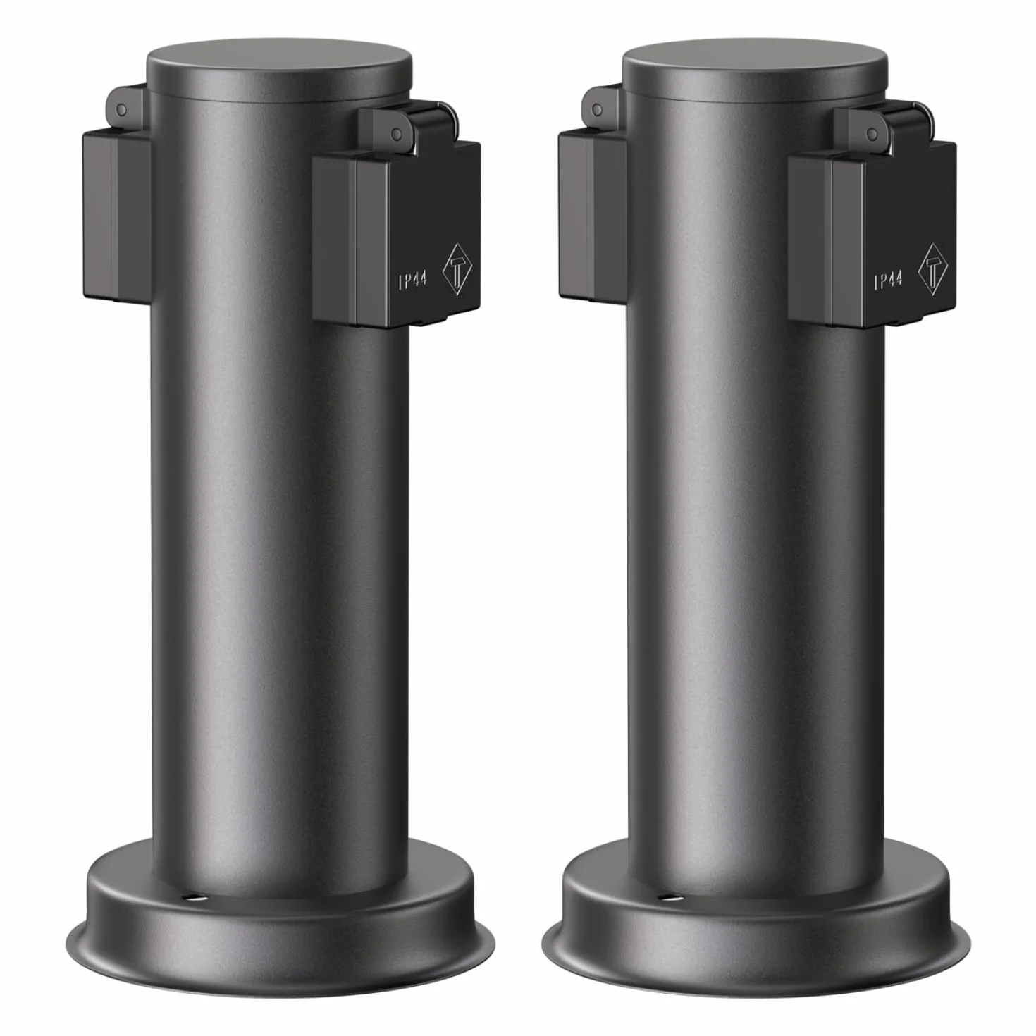 ledscom.de Colonne de Prises de Courant de Jardin PORU IP44 Acier Inoxydable Noir 27 cm
