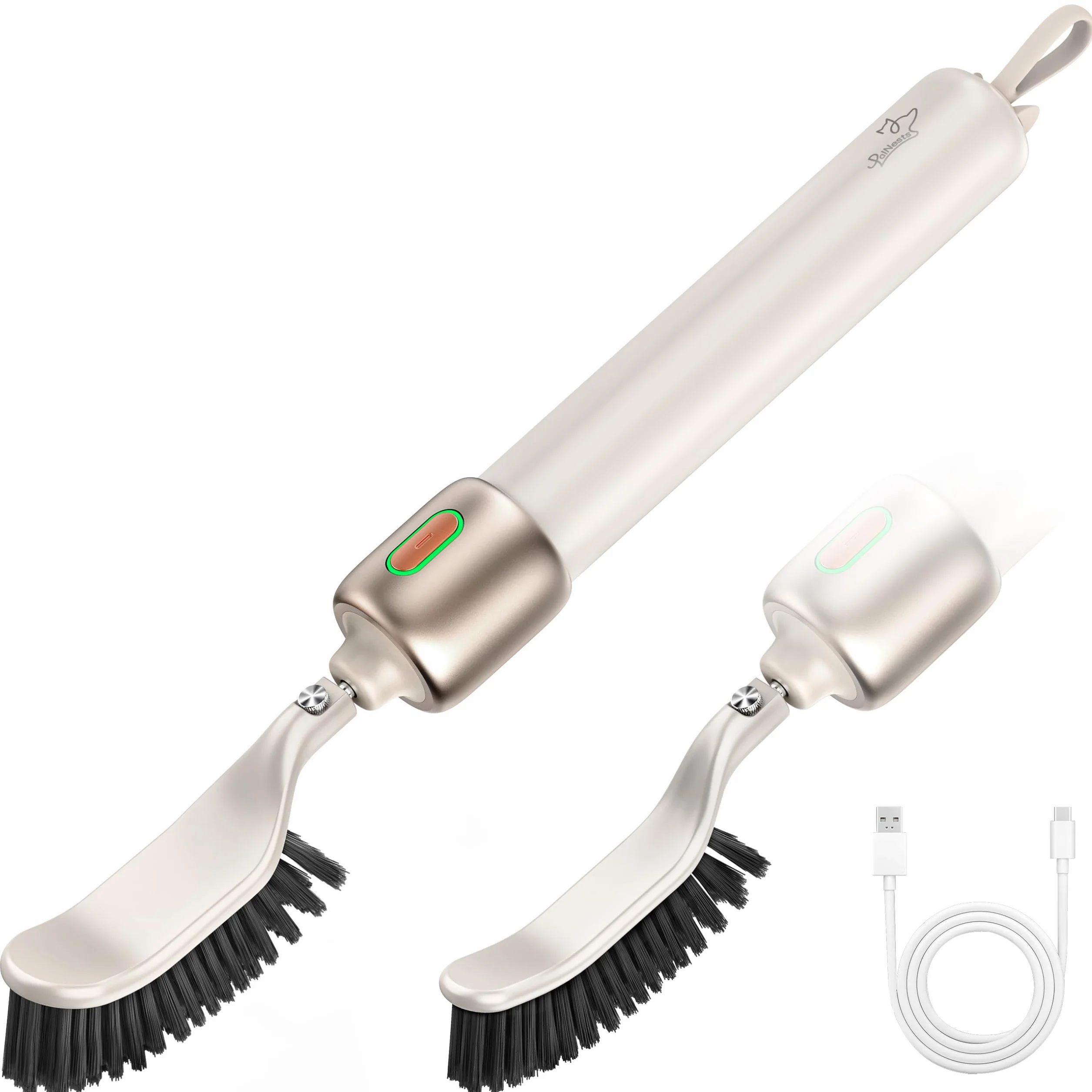 Brosse de Nettoyage Électrique, PalNests Brosse Joint Carrelage avec 2 Têtes et 3 Vitesses Réglables pour Salle de Bain, Baignoire, Toilettes, Cuisine, Carrelage et et Voitures