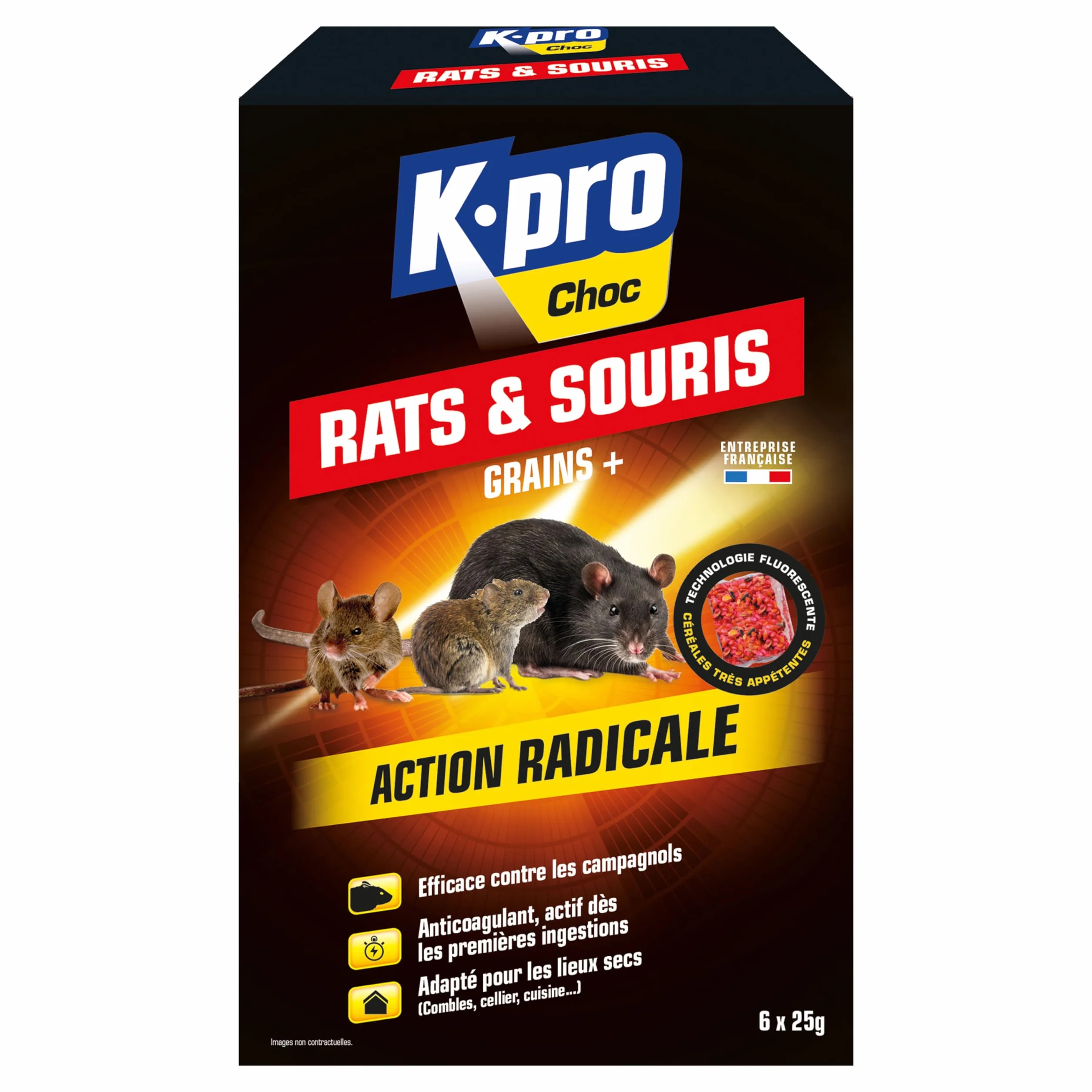 K.PRO Grains Anti Rats Souris Campagnols Action Rapide 6 sachets 25g 150g