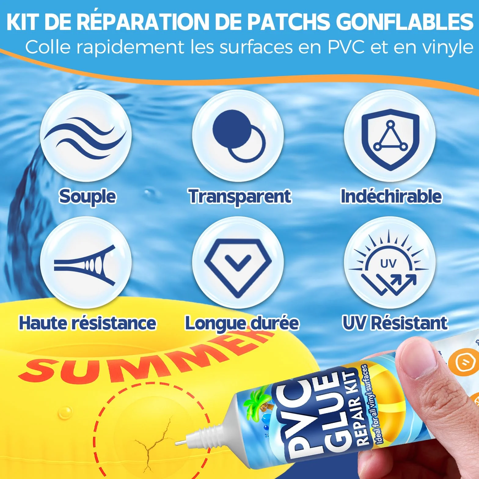 Kit Reparation Piscine Transparente Colle PVC pour Spa Gonflable 60ml
