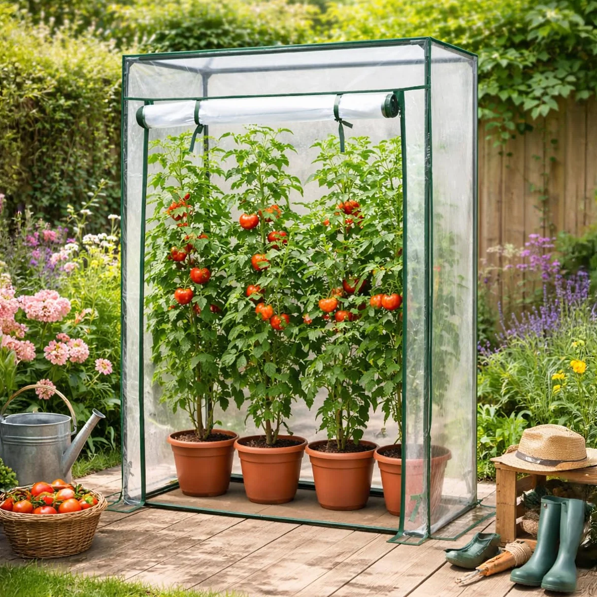 KANWOD Serre de Jardin 150×100×50 cm Film 140 g/m² Porte Enroulable Transparent