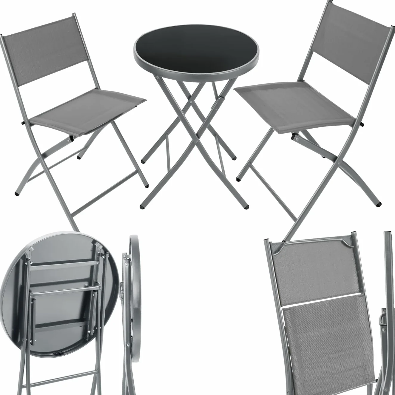 Tectake Ensemble Table Ronde et Chaises Pliantes Table de Bistrot Jardin 2 Personnes Acier Epoxy