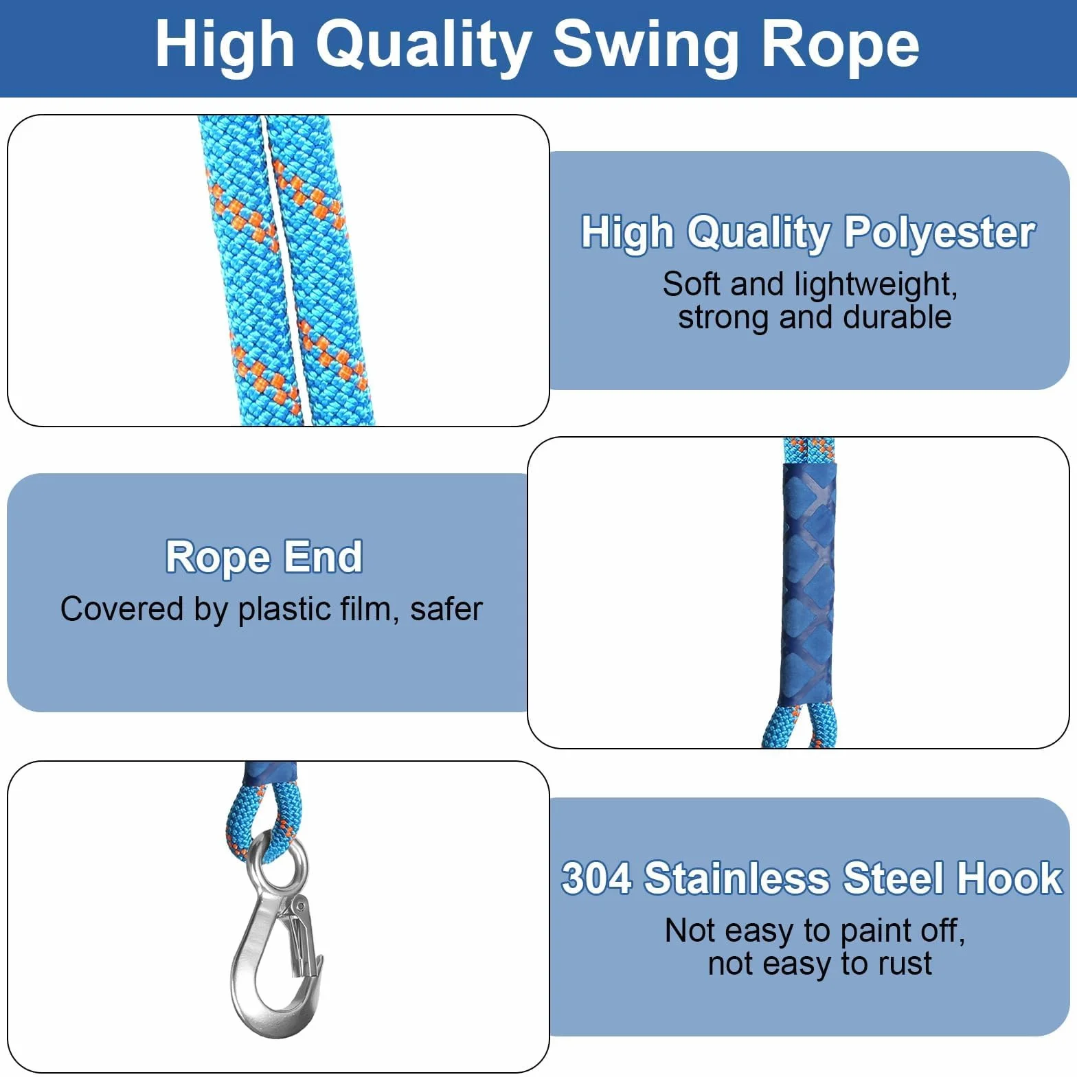 Prota 2 Pièces Corde de Hamac 60cm Balancoire Fixation Arbre Sangle avec Crochet