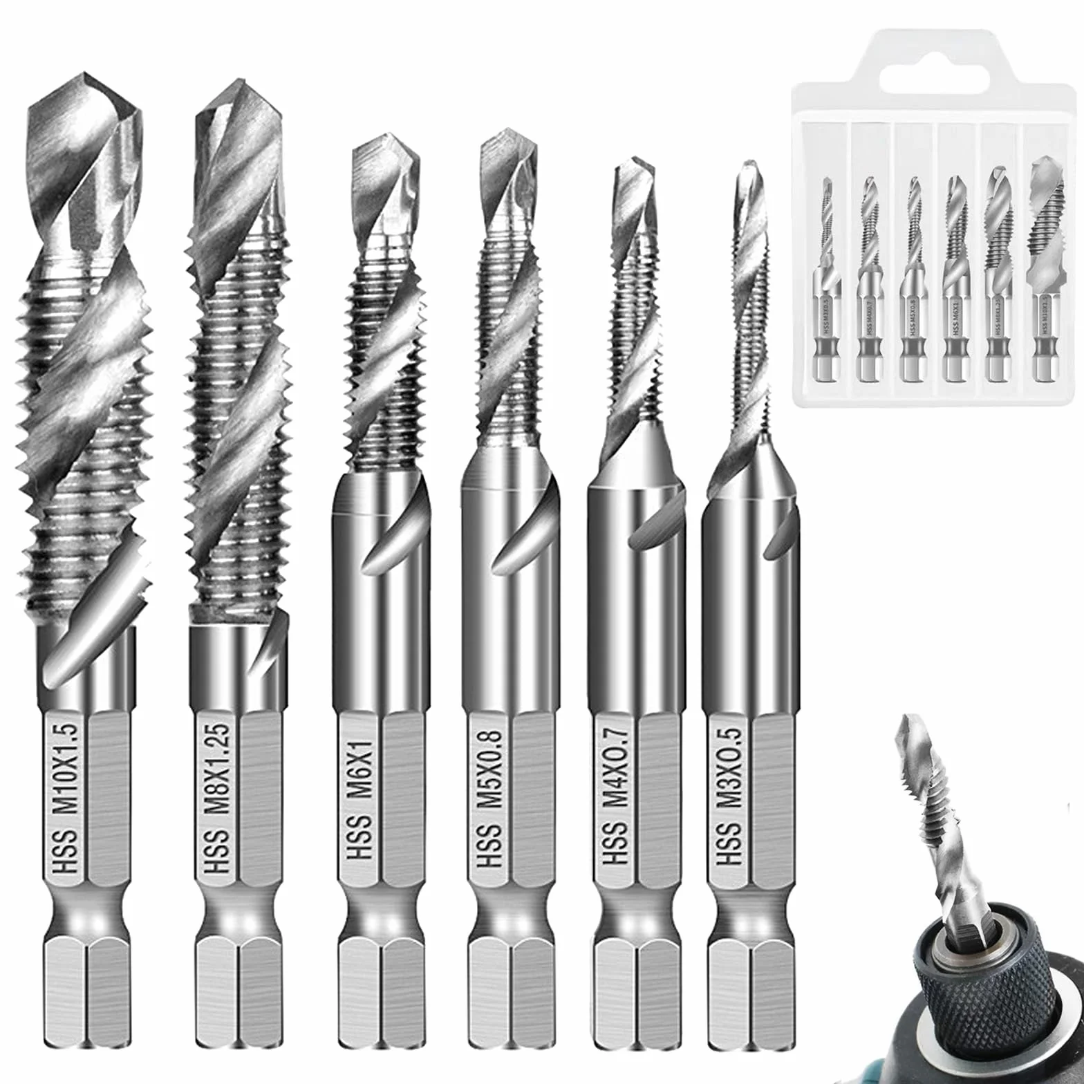 Forets Taraudeurs Combinés Kit M3 M4 M5 M6 M8 M10 Tige Hexagonale Revêtement Antirouille