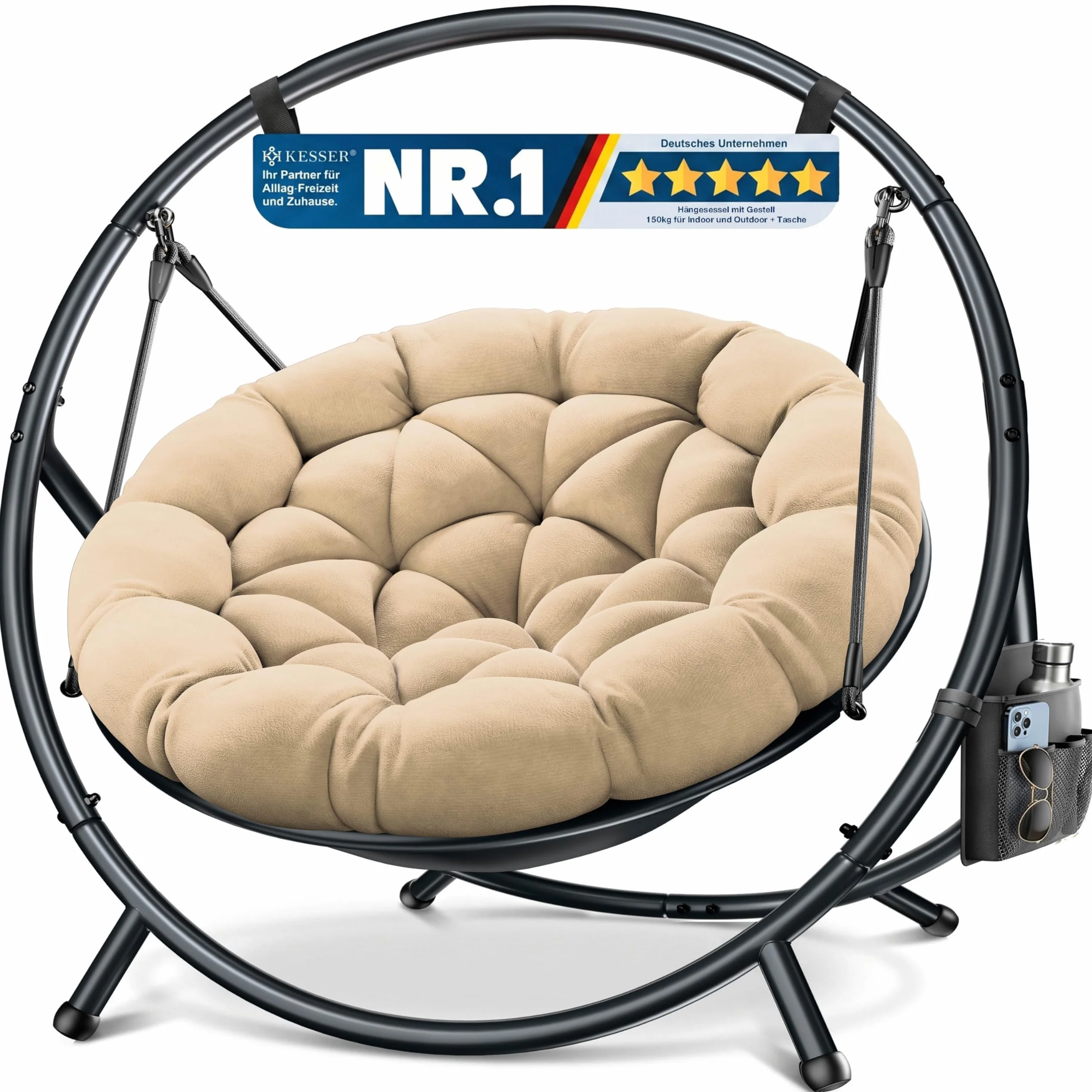KESSER Fauteuil suspendu Bali balançoire chaise 150 kg acier intérieur extérieur coussin poche latérale