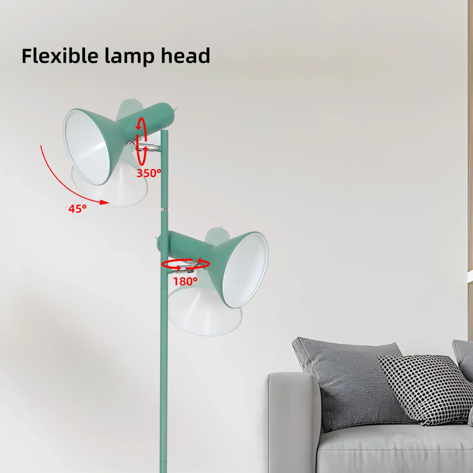 Lampe à plantes E27 sur pied en métal, angle réglable, 2x max 60 W, avec interrupteur pour salon bureau