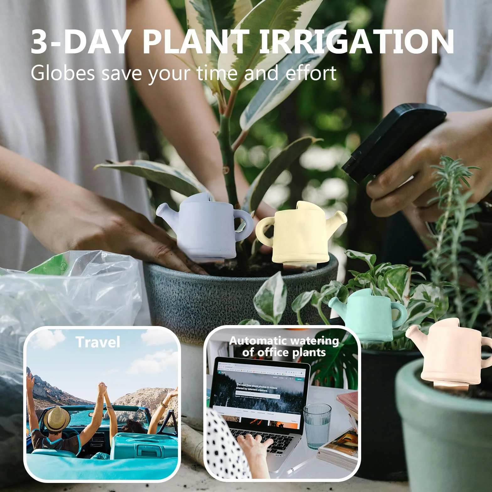 Ollas Terre Cuite Arrosage Automatique 4 Pièces Goutte à Goutte pour Plantes Jardin Intérieur Extérieur
