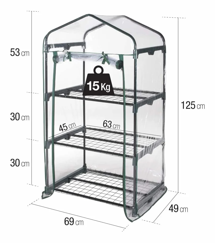 Serre de jardin PVC imperméable 3 étagères 69x49x125 H cm pour balcon potager plantes fleurs