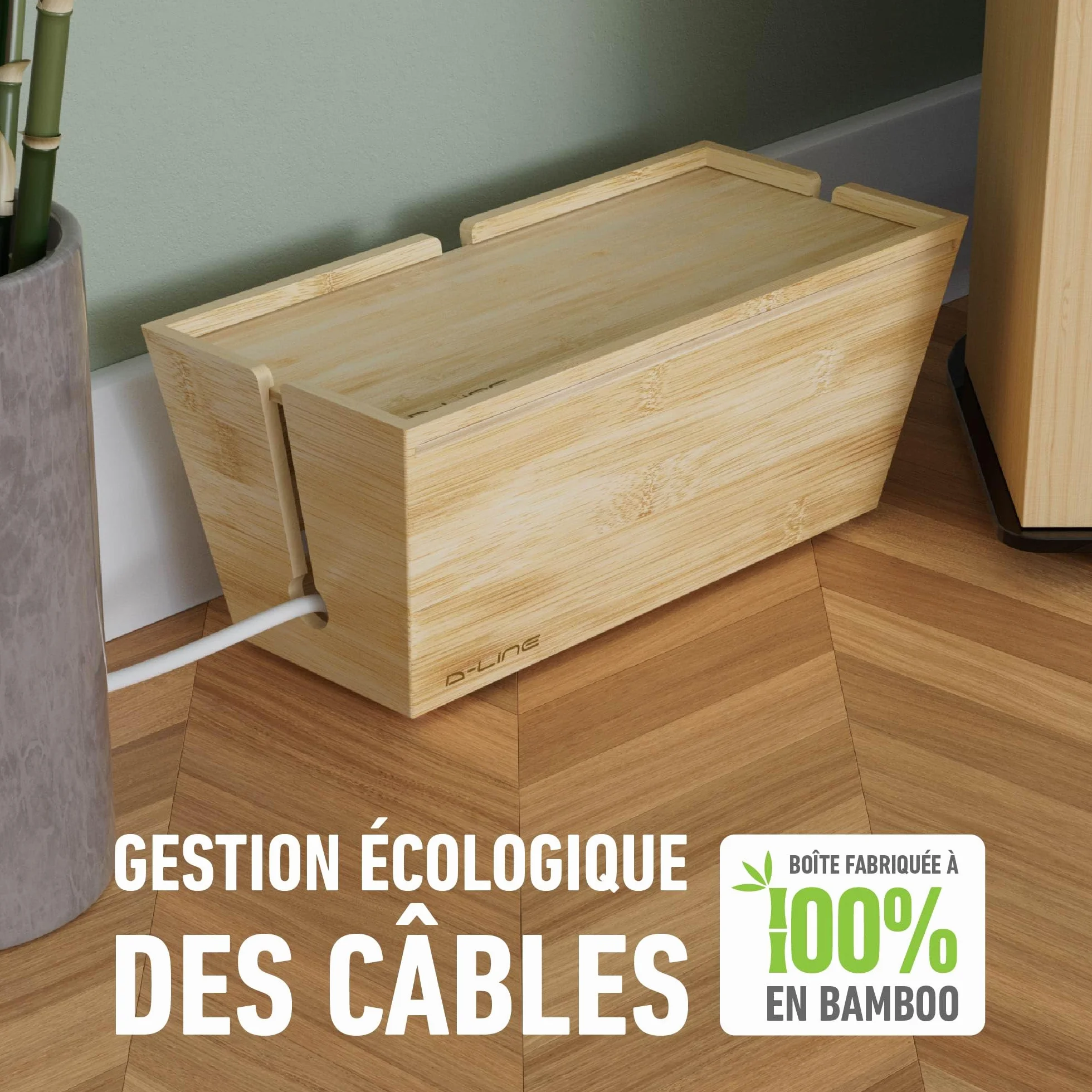 D-Line Boîte à Câbles en Bambou | Boîte de Rangement Naturelle pour Multiprises et Fils | Organiseur Écologique avec Couvercle Coulissant | Solution Élégante pour Cacher Les Câbles