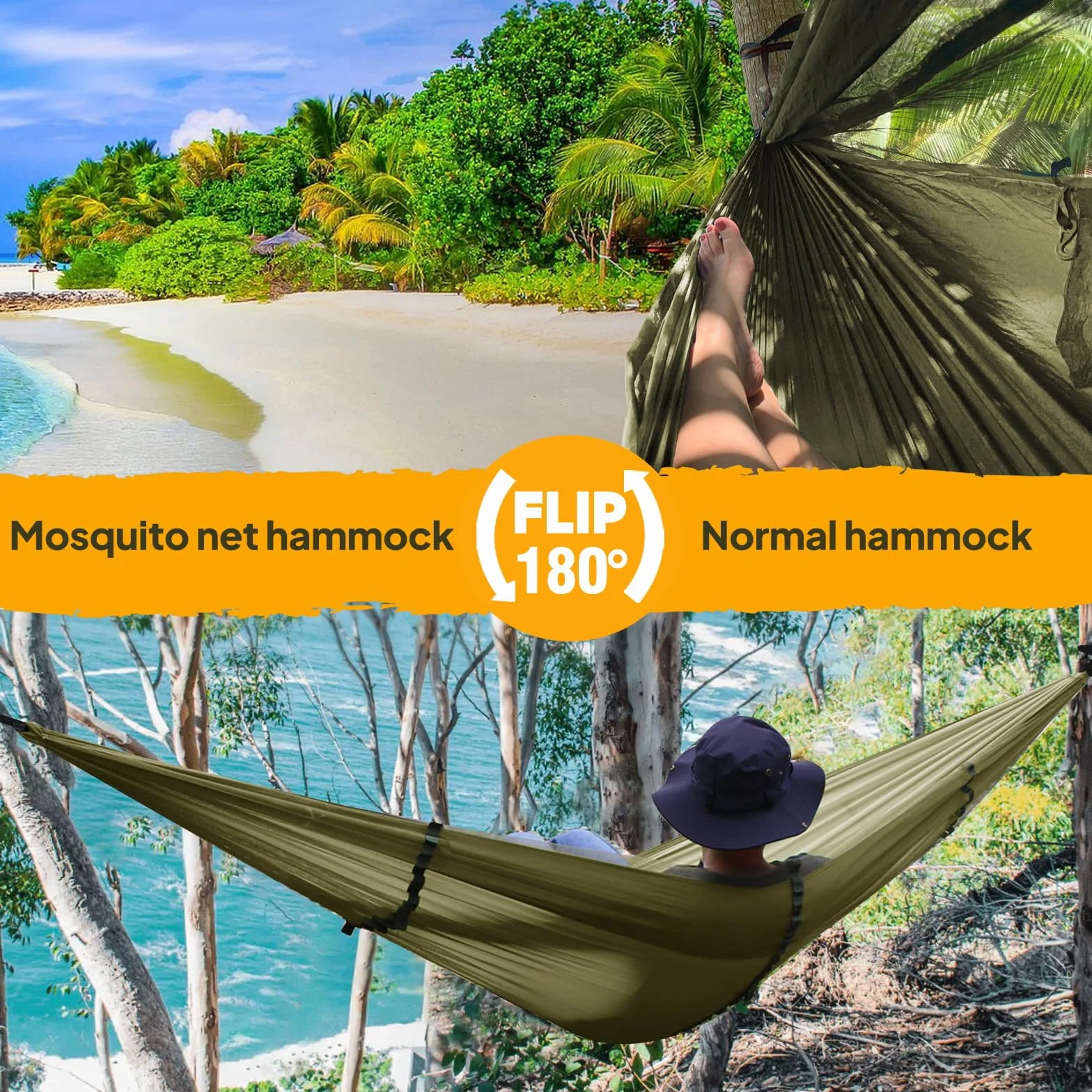 NatureFun Hamac Ultra-léger de Voyage Camping 300 kg Capacité de Charge 300 x 200 cm Respirante Nylon à Parachute