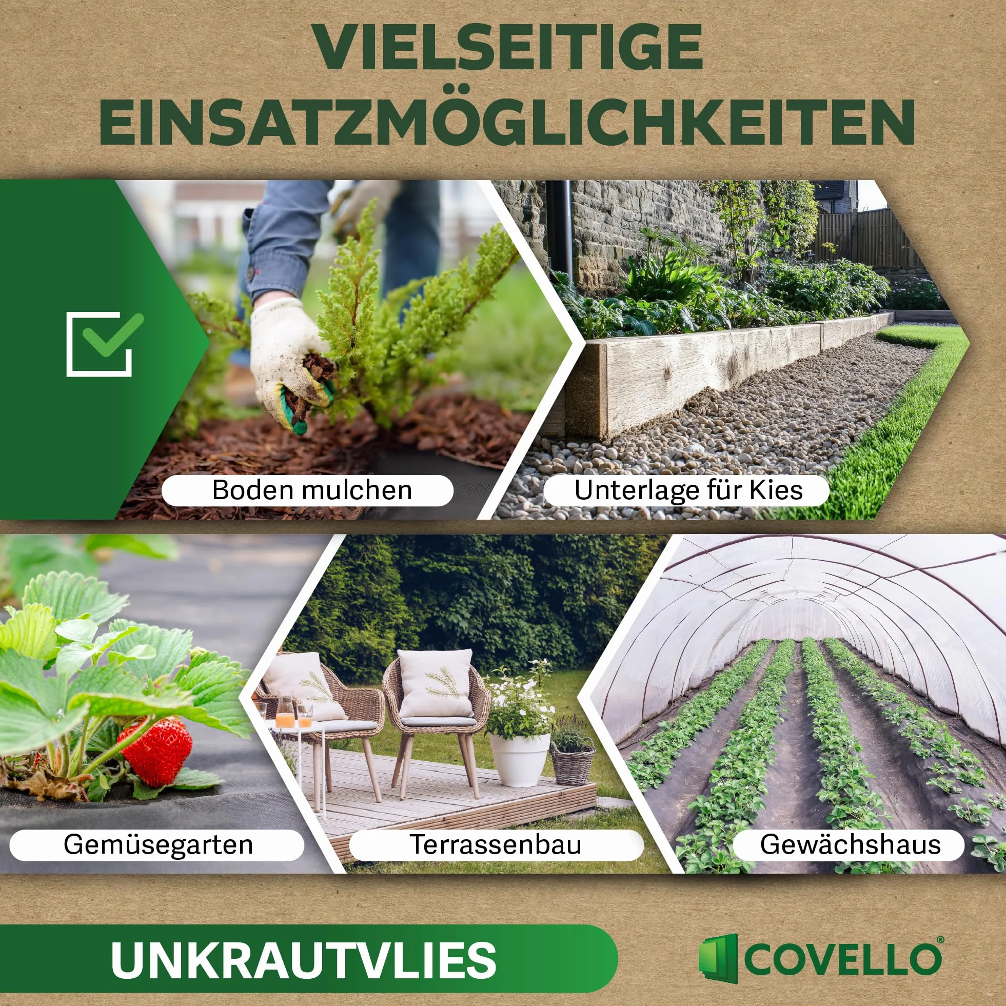 Covello Toile de Paillage Premium Line 15m x 0,8m Anti Mauvaises Herbes Résiste UV 50g/m² Perméable à l'eau Noir
