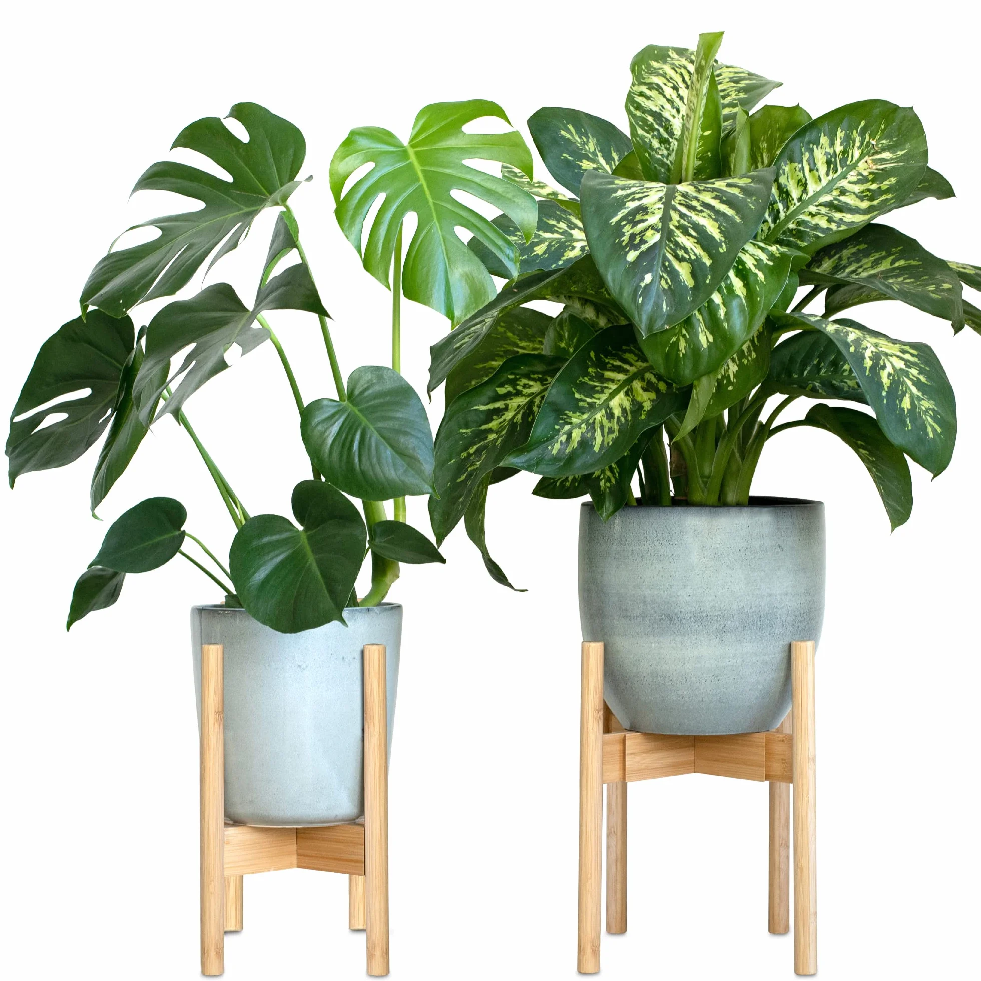 Gadgy Support pour Plantes Intérieur Bambou Réglable Ensemble 2 Pièces Pots Ø 20-30 cm Décoration Maison Moderne
