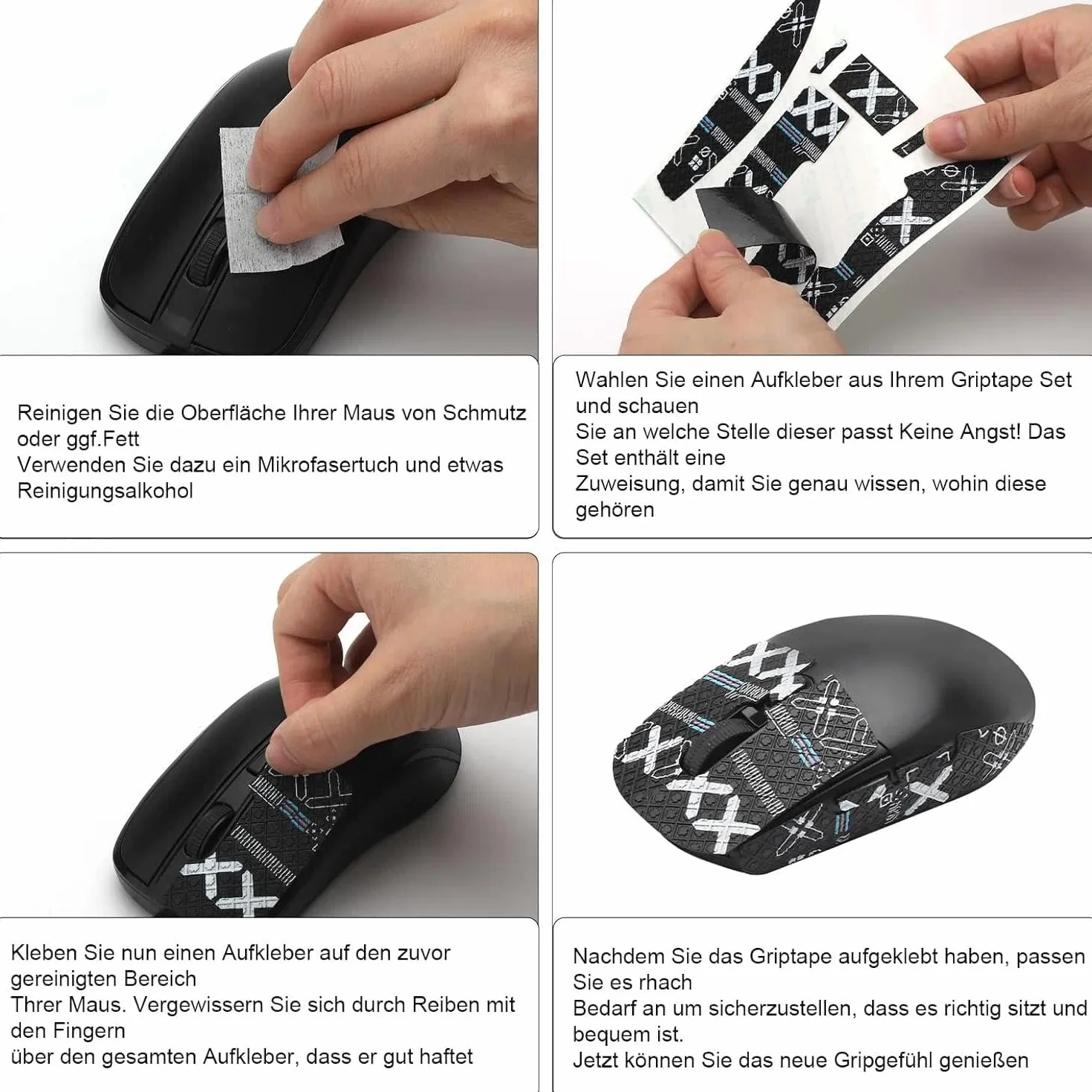 VOSSOT Lot de 2 bandes antidérapantes pour Logitech G Pro X Superlight - Antidérapantes et absorbent la transpiration - Avec forme 1:1 sur mesure - Noir et doré