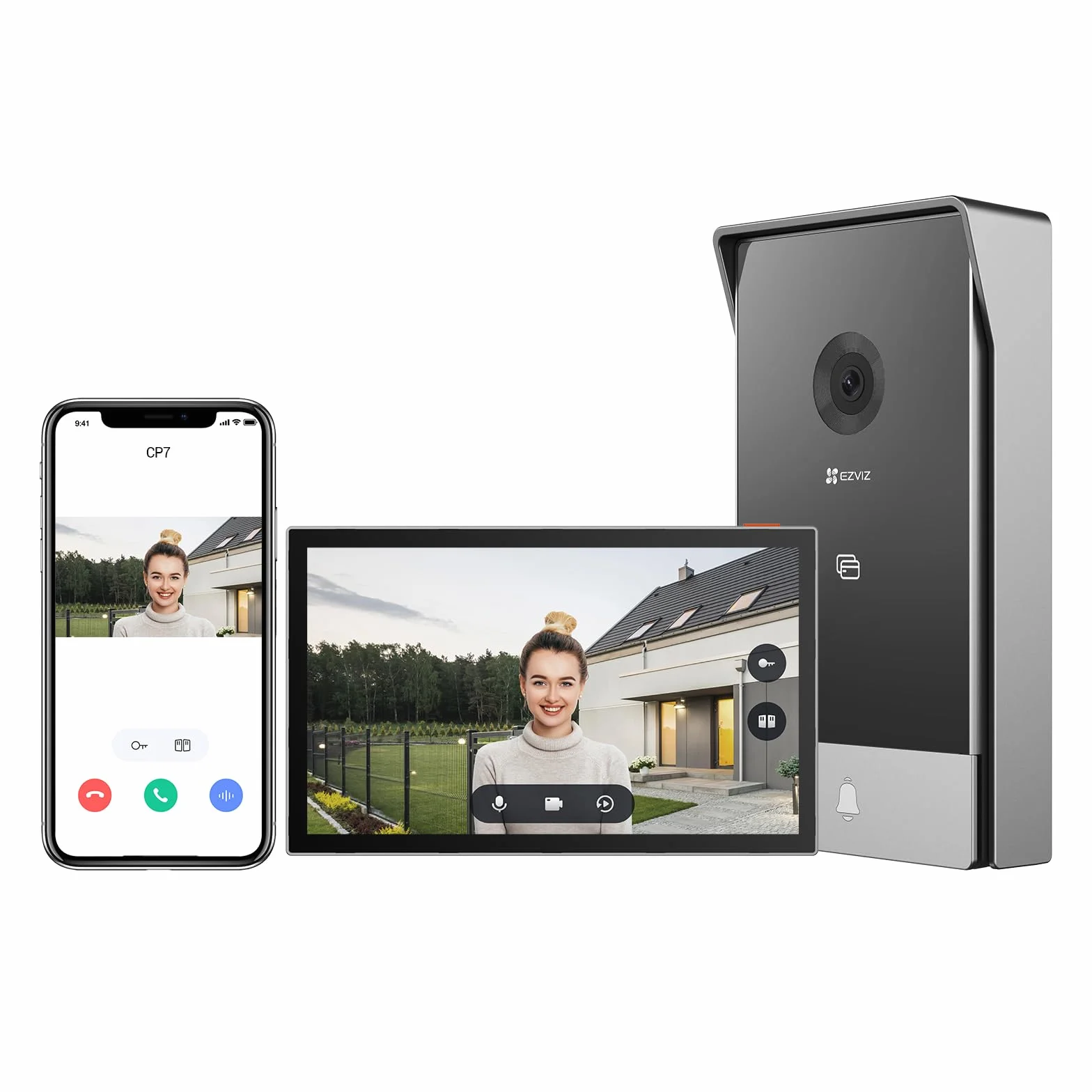 EZVIZ CP7 2K Visiophone Connecté Interphone Vidéo 7 Pouces Moniteur Tactile Unlock à Distance 2 Fils Détection Humaine RFID Audio Bidirectionnel Vision Nocturne Étanche WiFi bi-Bande