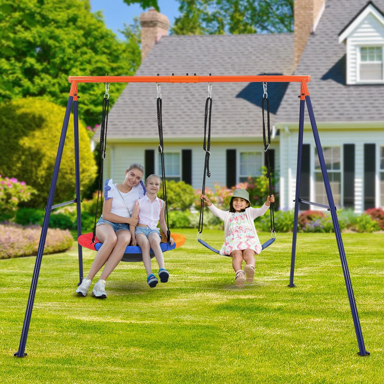 Portique Balançoire Extérieur Kit 2 Sièges Réglables Cadre Métal 250 kg Adulte Enfant