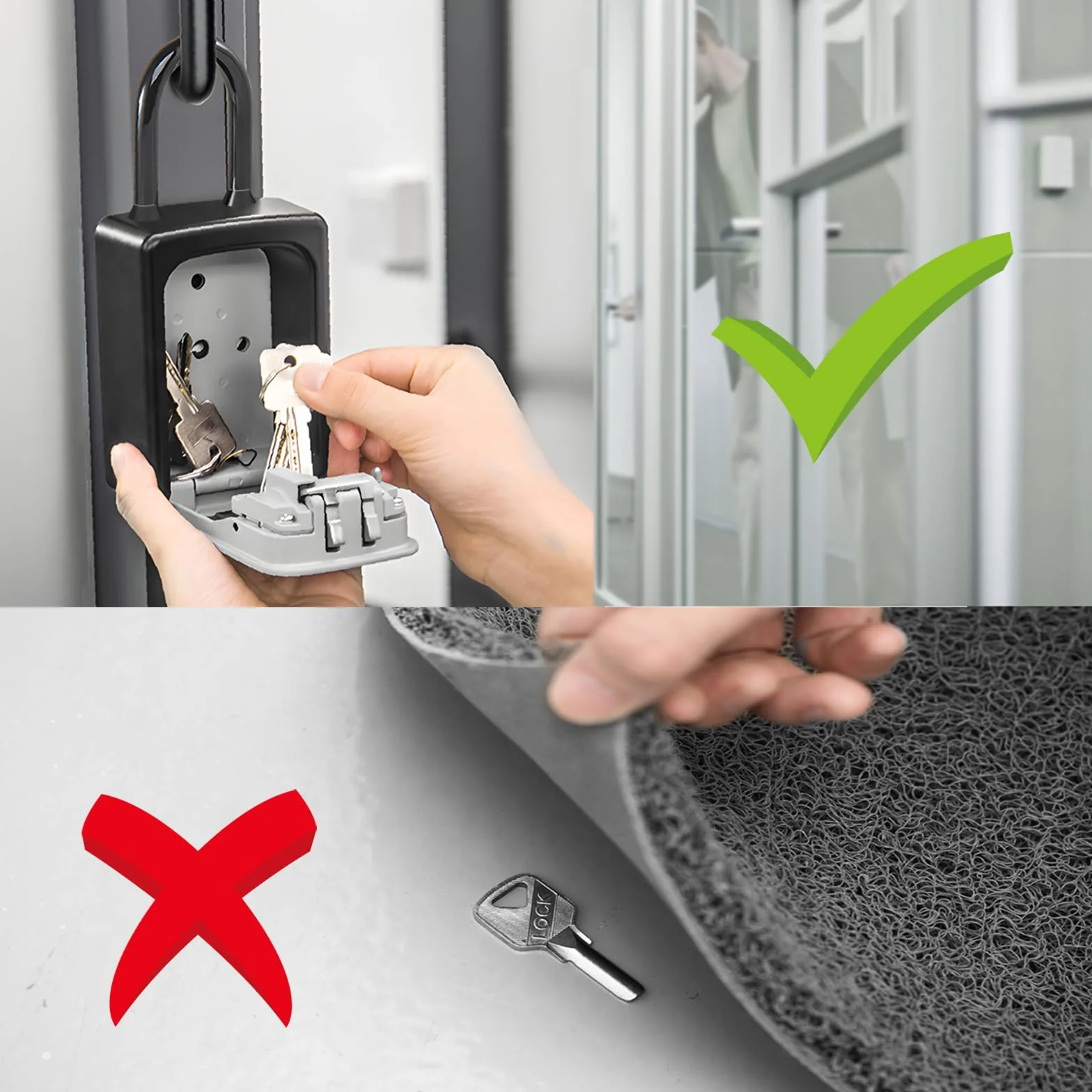 ZHEGE Boite à Clé Portable avec Anse Amovible, Boîte à Clé avec Code 4 Chiffres, Gris