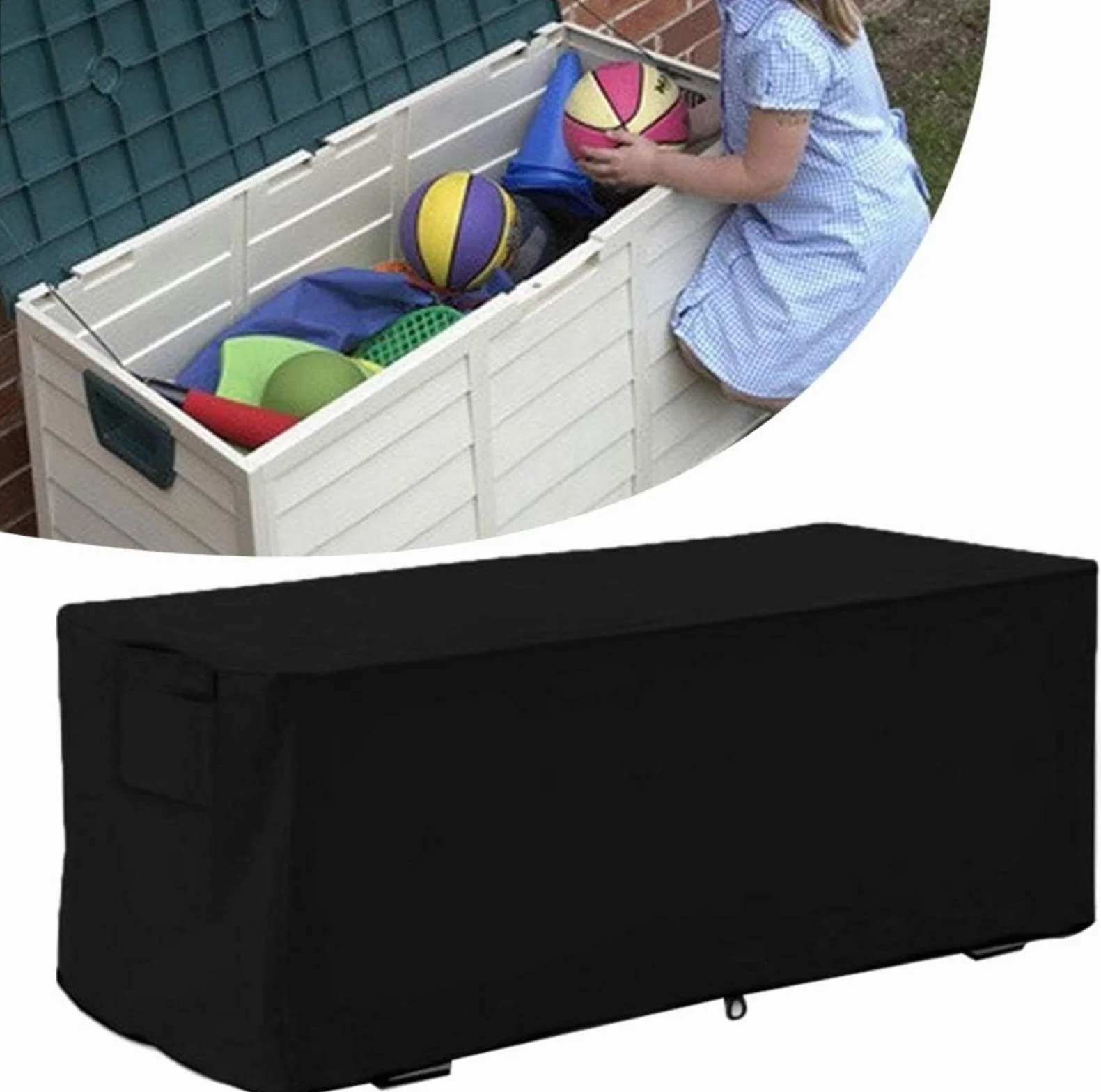 Housse Boîte Rangement Extérieur Jardin Tissu Oxford 210D Imperméable Anti-UV Noir 123x62x55cm Anti-Vent