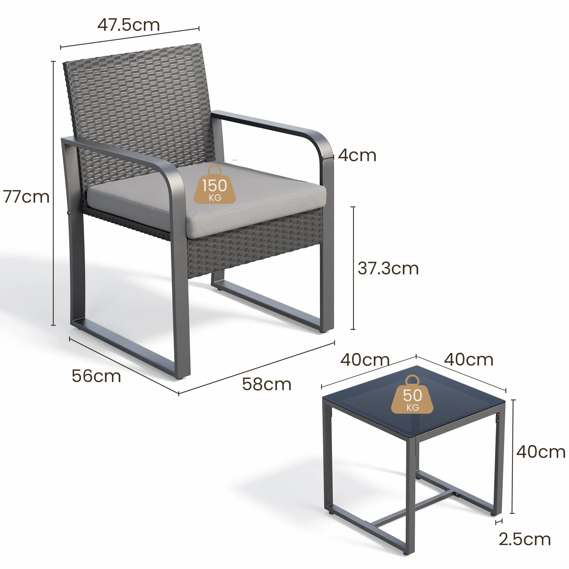 Bealife Ensemble de Meubles de Jardin en Rotin pour 2 Personnes, Gris