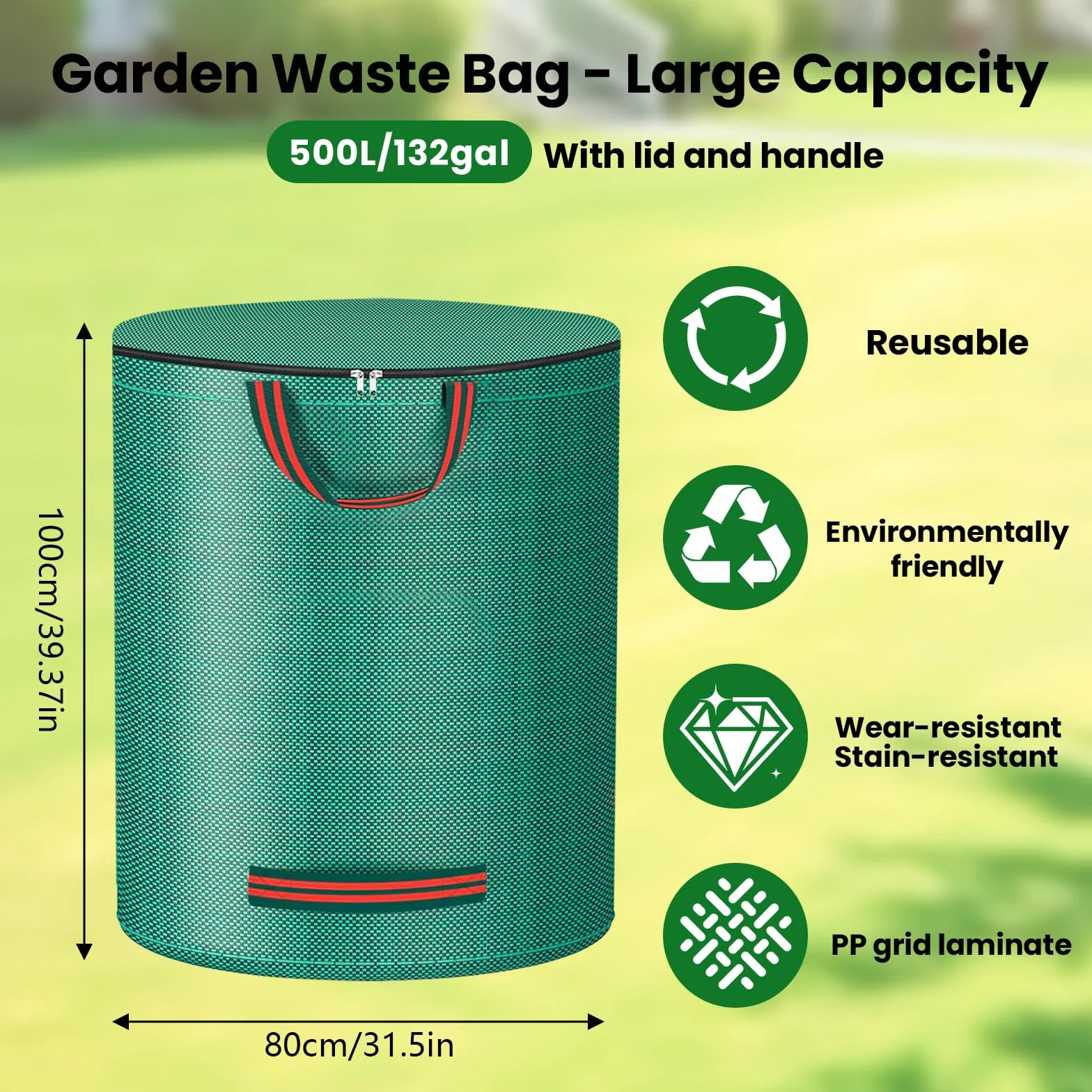 Sac Dechets Verts Resistant Lot de 2 Jardin Vegetaux avec Couvercle Poignées (500×2)