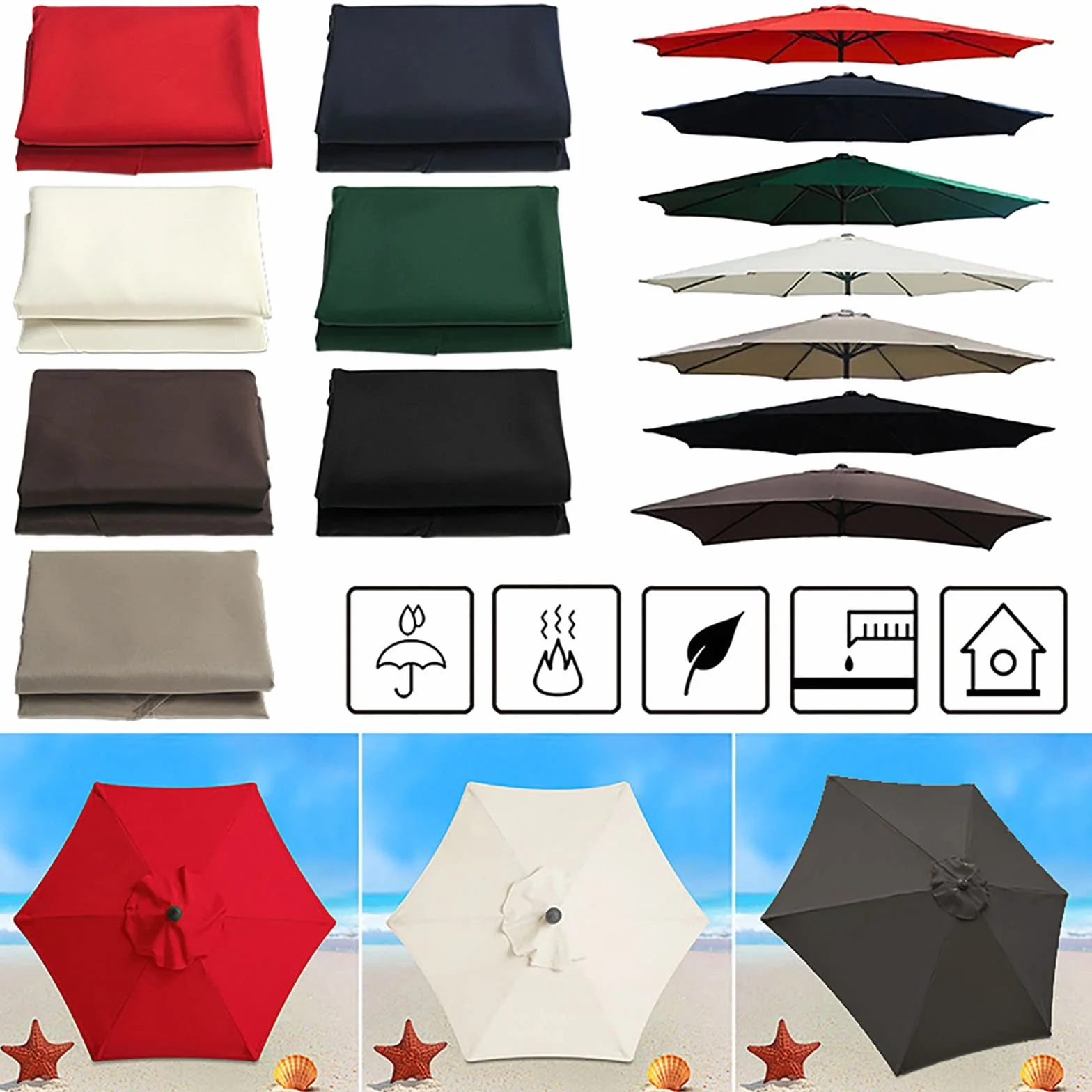 Housse de Remplacement Toile de Parasol Jardin 2.7m 3.0m pour 6 Bras 8 Bras