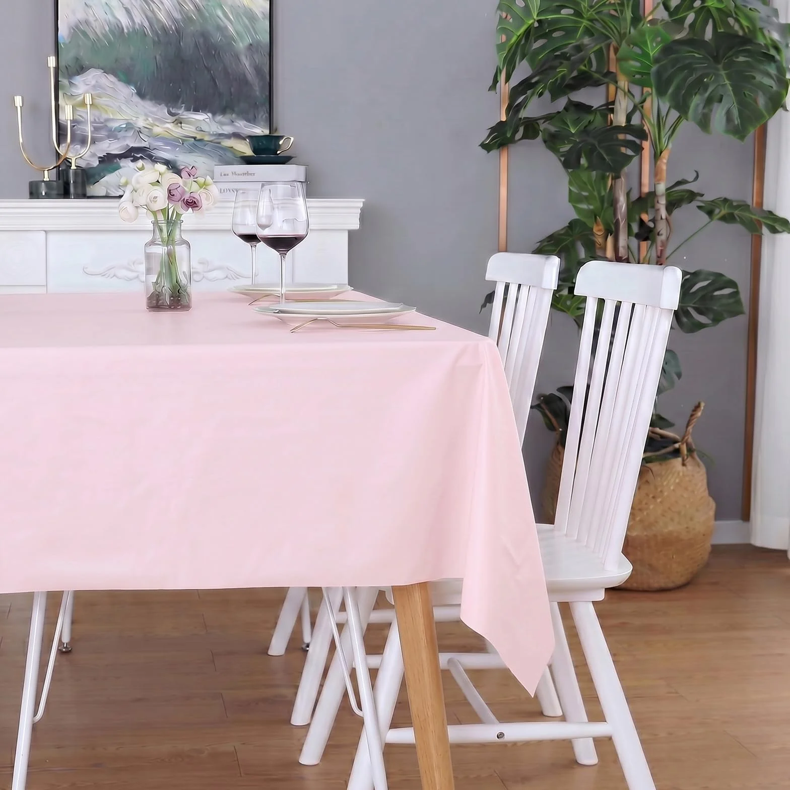 PEVE Rose Macaron Nappes 137x274cm Nappe de Table Rectangulaire Imperméable Fête Anniversaire