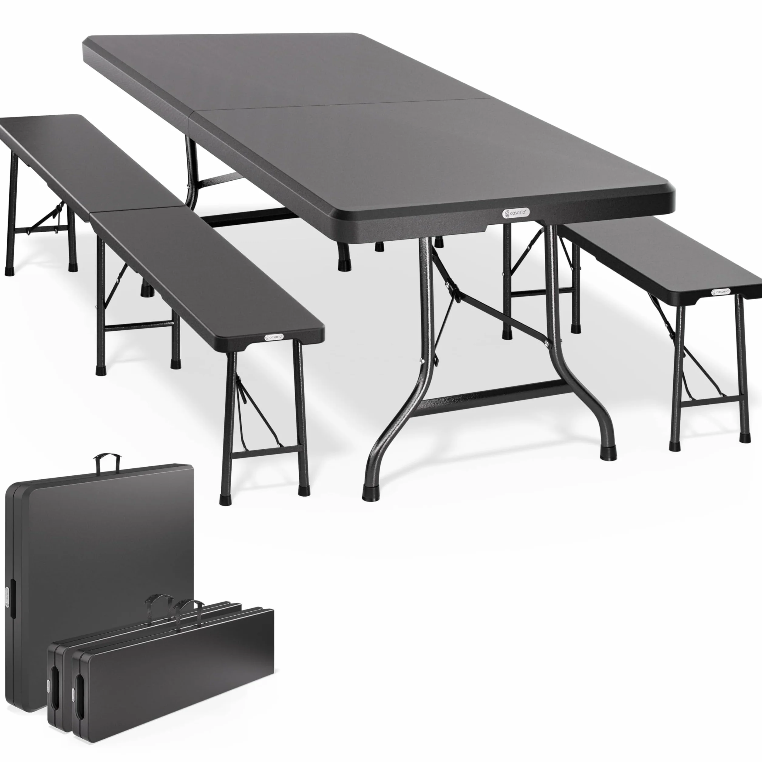 CASARIA Ensemble Table Pliante et 2 Bancs 180 cm Table de Jardin 8 Personnes