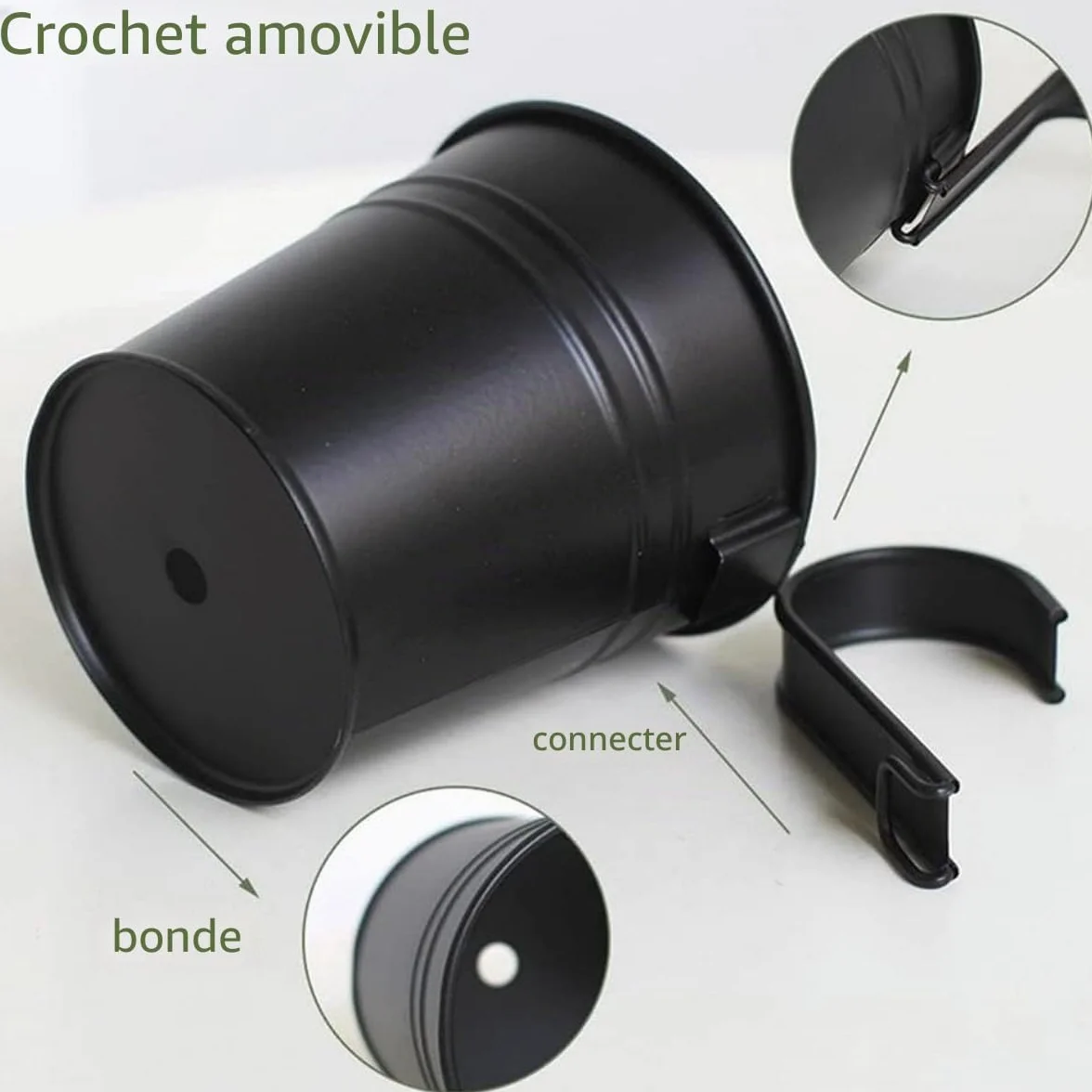Lot de 5 Pots de Fleurs à Suspendre en Métal avec Crochet pour Balustrade, Balcon, Jardin (Noir)