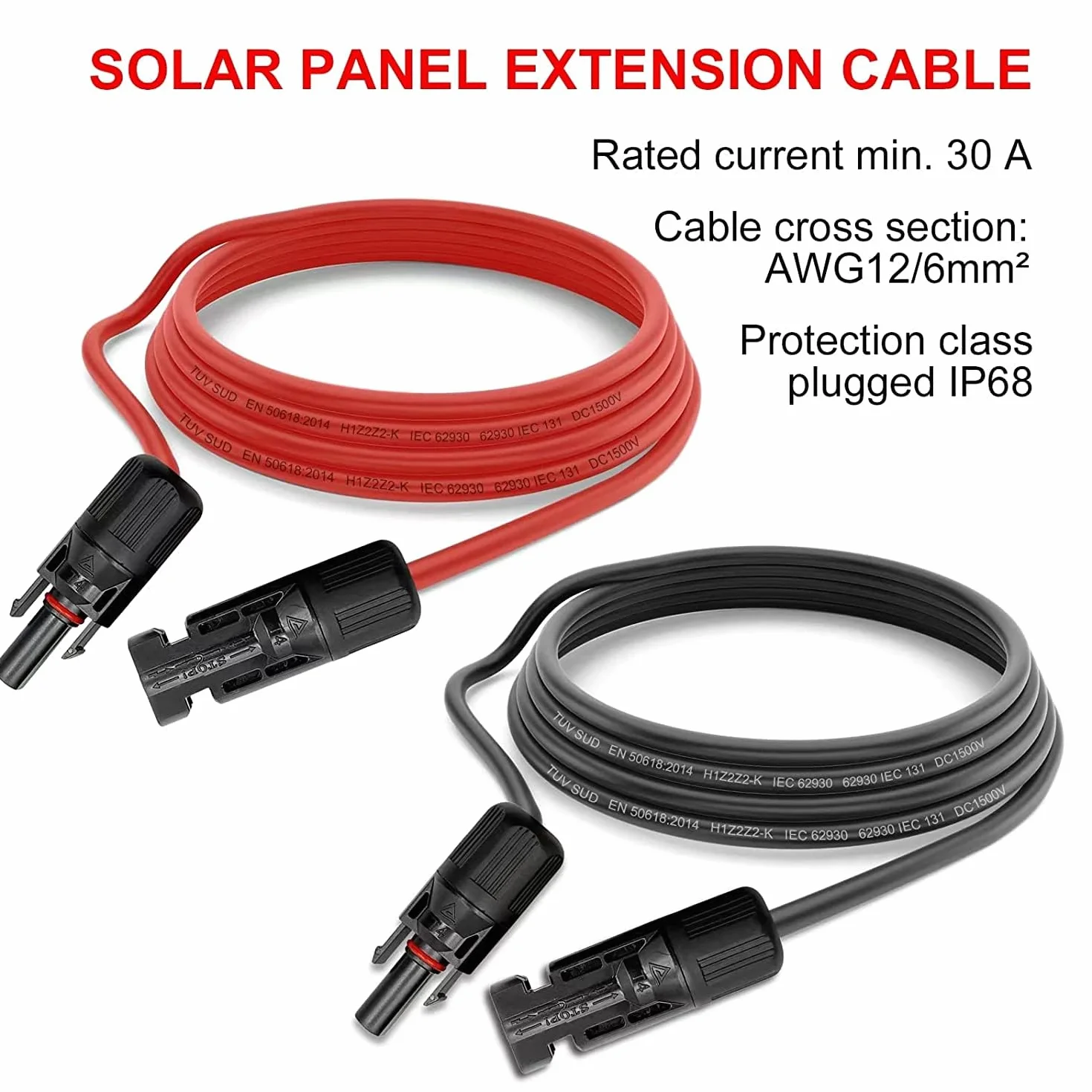 Solarkabel 4mm²/6mm², Solarkabel Verlängerung 1/2/3/5/10M, Solarkabel Verlängerungskabel(Rot/Schwarz) (4mm²3M)