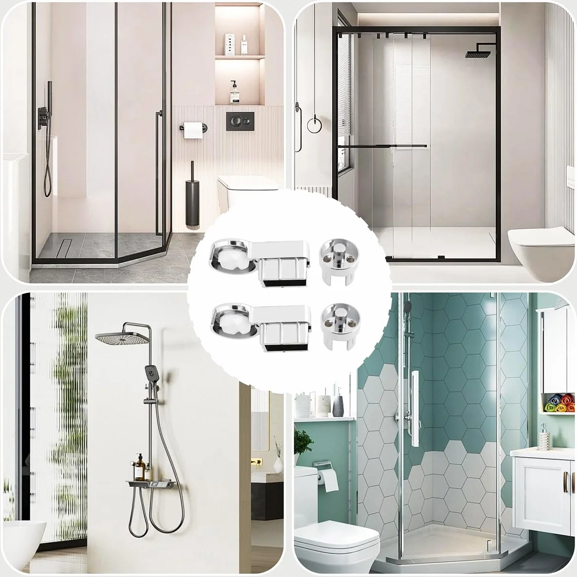 1 paire de charnières de paroi de douche en ABS chromé – G/D pour supports de salle de bain en verre de 6 mm avec système de serrage
